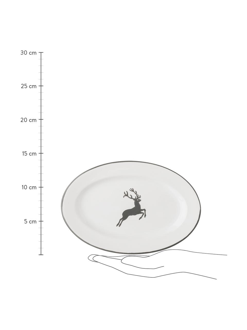 Ručně malovaný servírovací talíř Gourmet Grauer Hirsch, D 21 x Š 14 cm, Keramika, Šedá, bílá, D 21 cm, Š 14 cm