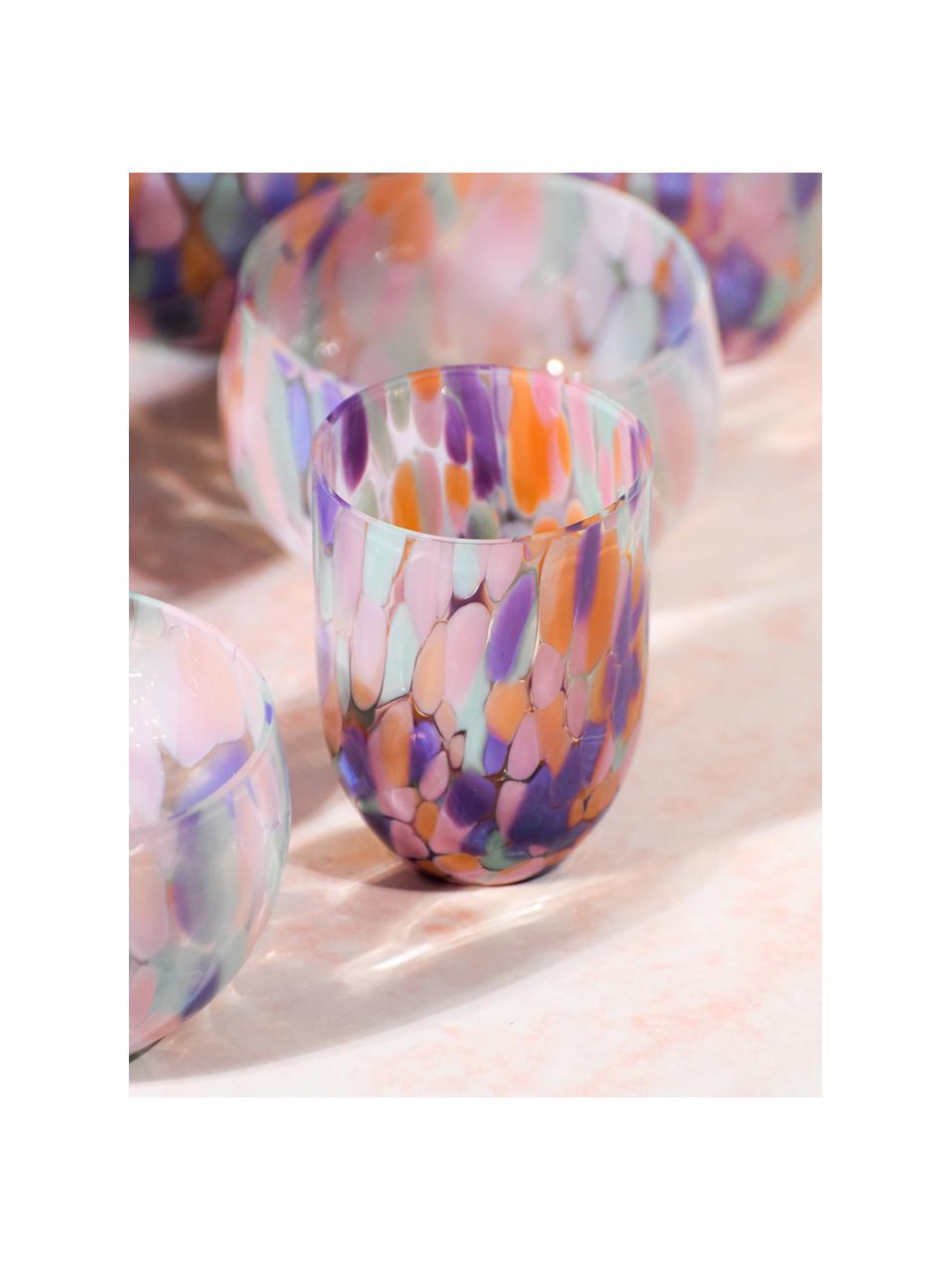 Handgefertigte Wassergläser Big Confetti, 6 Stück, Glas, Lila, Peach, Mintgrün, Transparent, Ø 7 x H 10 cm, 250 ml