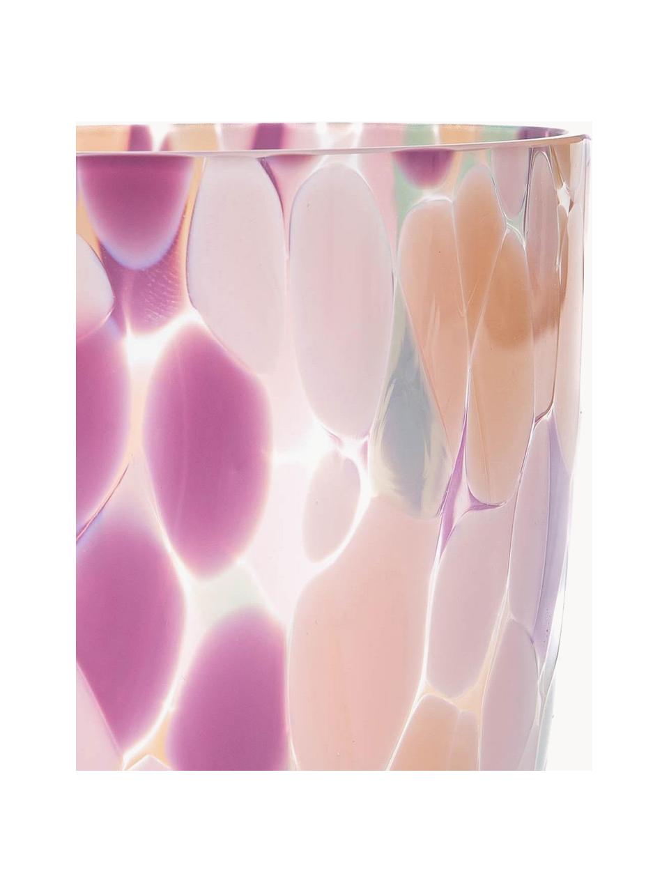 Ručne vyrobené poháre na vodu Big Confetti, 6 ks, Sklo, Fialová, broskyňová mätovozelená, priehľadná, Ø 7 x V 10 cm, 250 ml