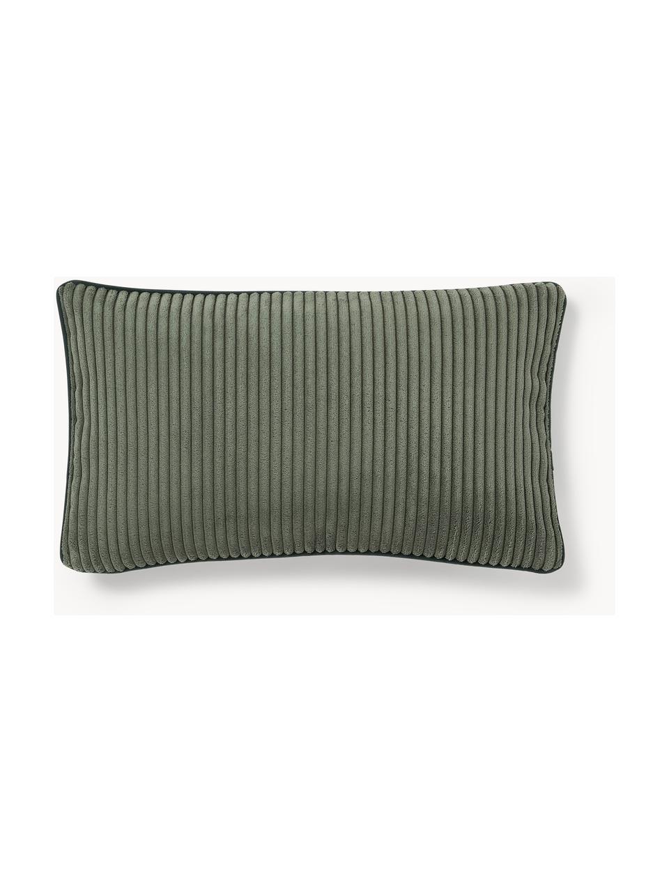 Housse de coussin en velours côtelé Kylen, Velours côtelé (90 % polyester, 10 % nylon)
 
Le matériau est certifié STANDARD 100 OEKO-TEX®, 21.HCN.84376, Vert olive, larg. 30 x long. 50 cm