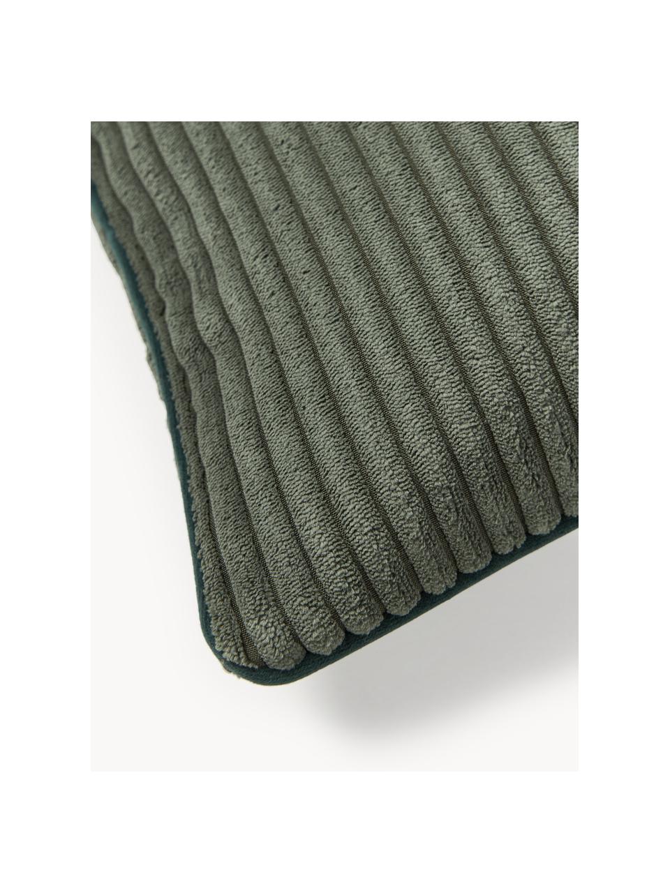 Housse de coussin en velours côtelé Kylen, Velours côtelé (90 % polyester, 10 % nylon)
 
Le matériau est certifié STANDARD 100 OEKO-TEX®, 21.HCN.84376, Vert olive, larg. 30 x long. 50 cm