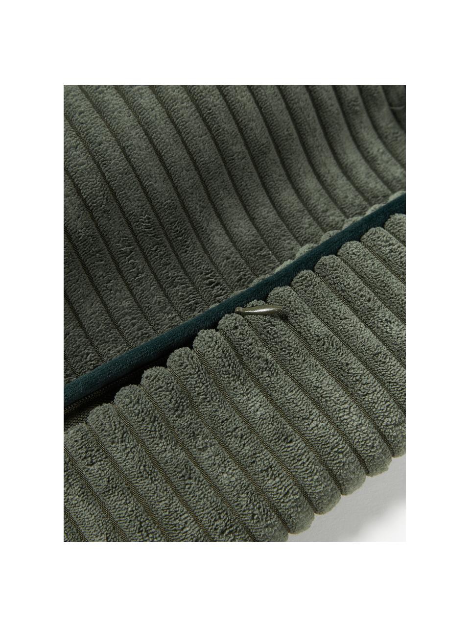 Housse de coussin en velours côtelé Kylen, Velours côtelé (90 % polyester, 10 % nylon)
 
Le matériau est certifié STANDARD 100 OEKO-TEX®, 21.HCN.84376, Vert olive, larg. 30 x long. 50 cm