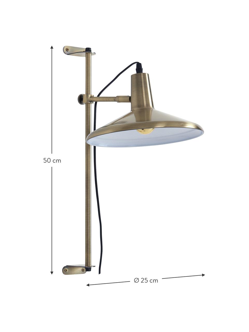 Grote in hoogte verstelbare wandlamp Twiss met stekker, Lampenkap: gelakt metaal, Messingkleurig, D 40 x H 50 cm