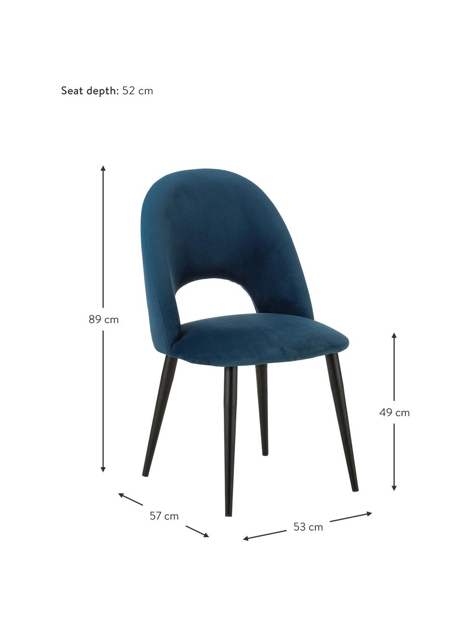 Fluwelen stoel Rachel, Bekleding: fluweel (100% polyester), Poten: gepoedercoat metaal, Fluweel donkerblauw, B 53 x D 57 cm
