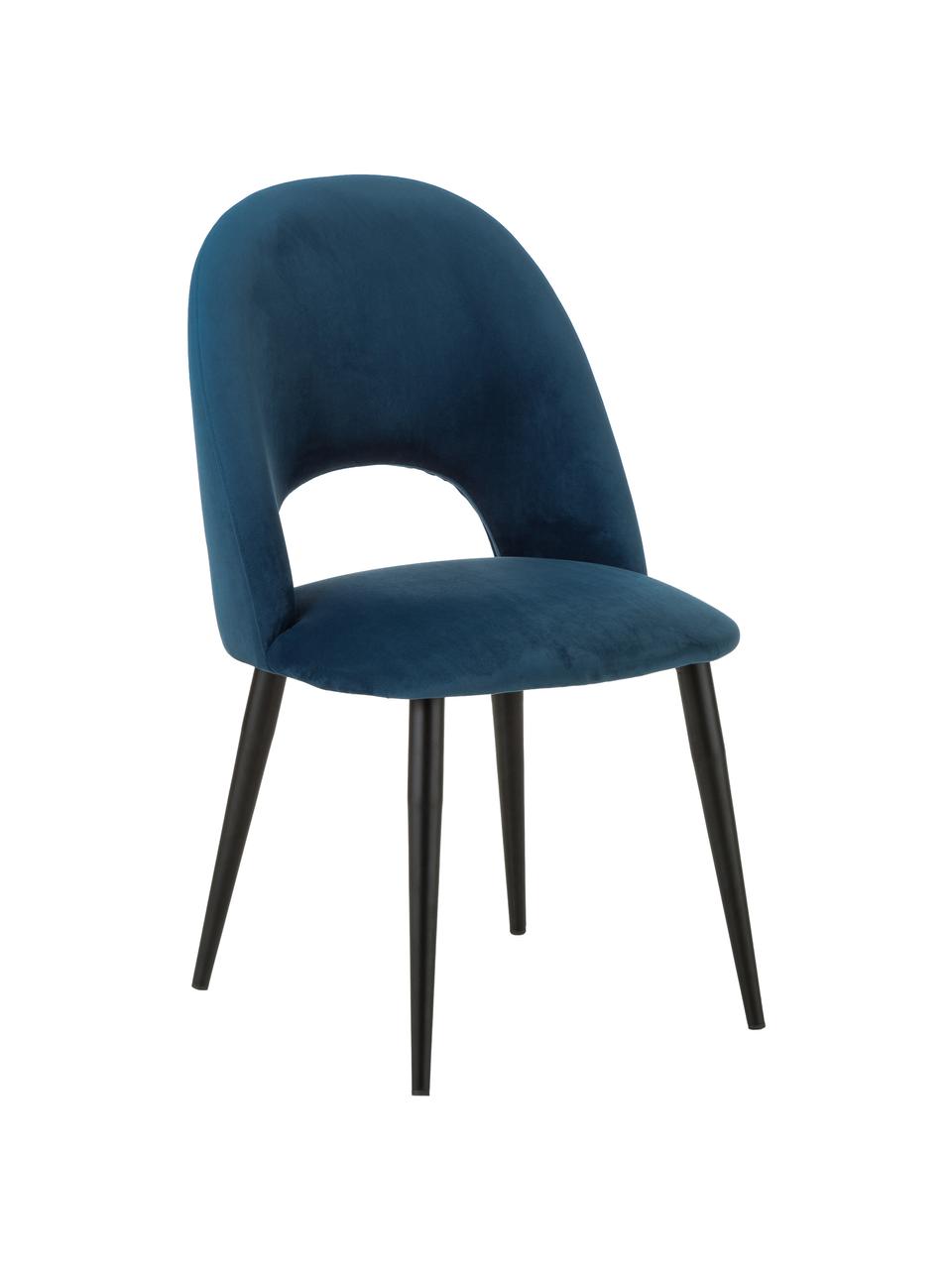 Samt-Polsterstuhl Rachel, Bezug: Samt (100 % Polyester) De, Beine: Metall, pulverbeschichtet, Samt Dunkelblau, B 53 x T 57 cm