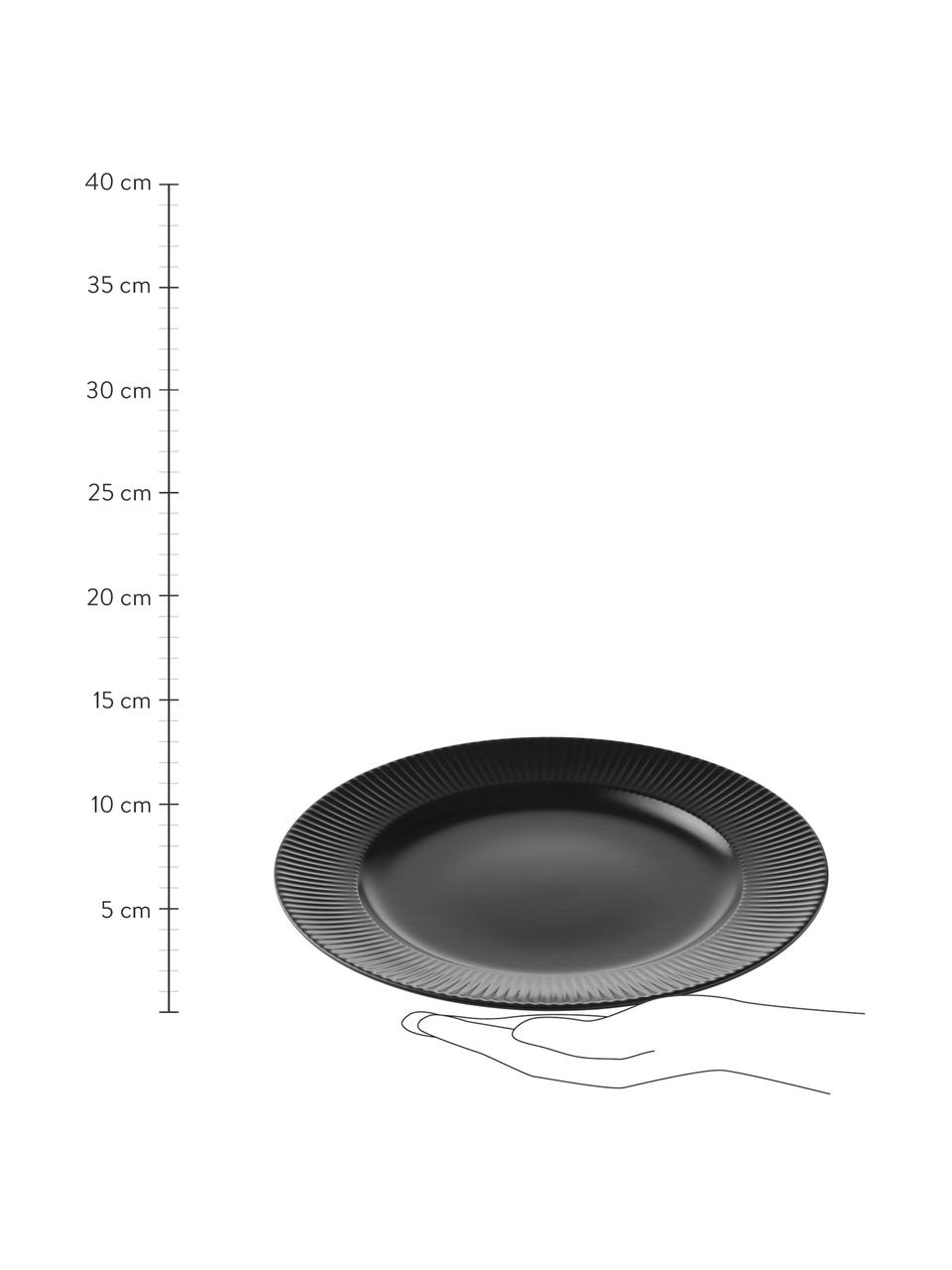 Plytký tanier s drážkovou štruktúrou Groove, 4 ks, Kamenina, Čierna, Ø 27 x V 1 cm