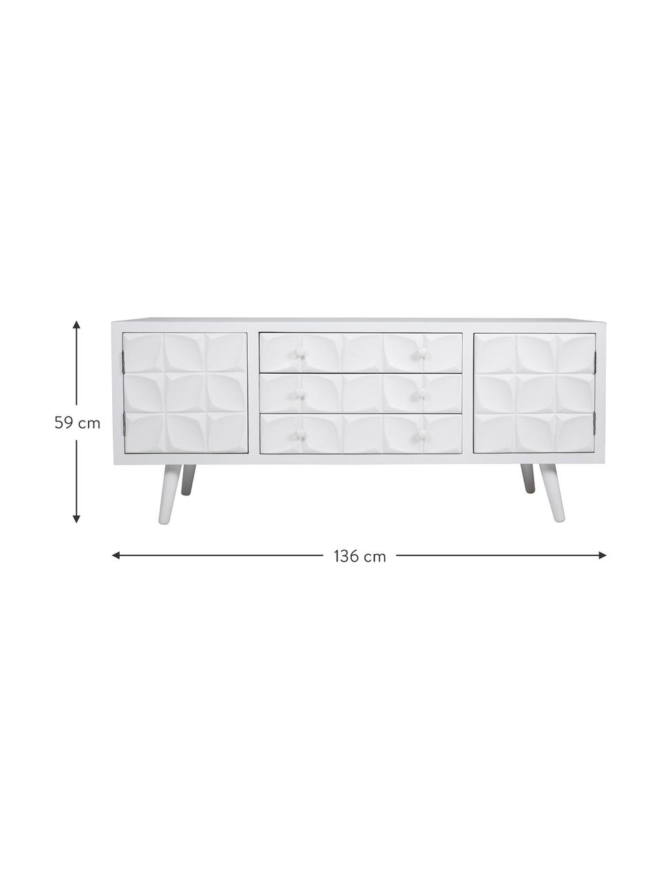 Mueble TV Diamandio, Estructura: madera de abeto, tablero , Blanco, An 136 x Al 59 cm