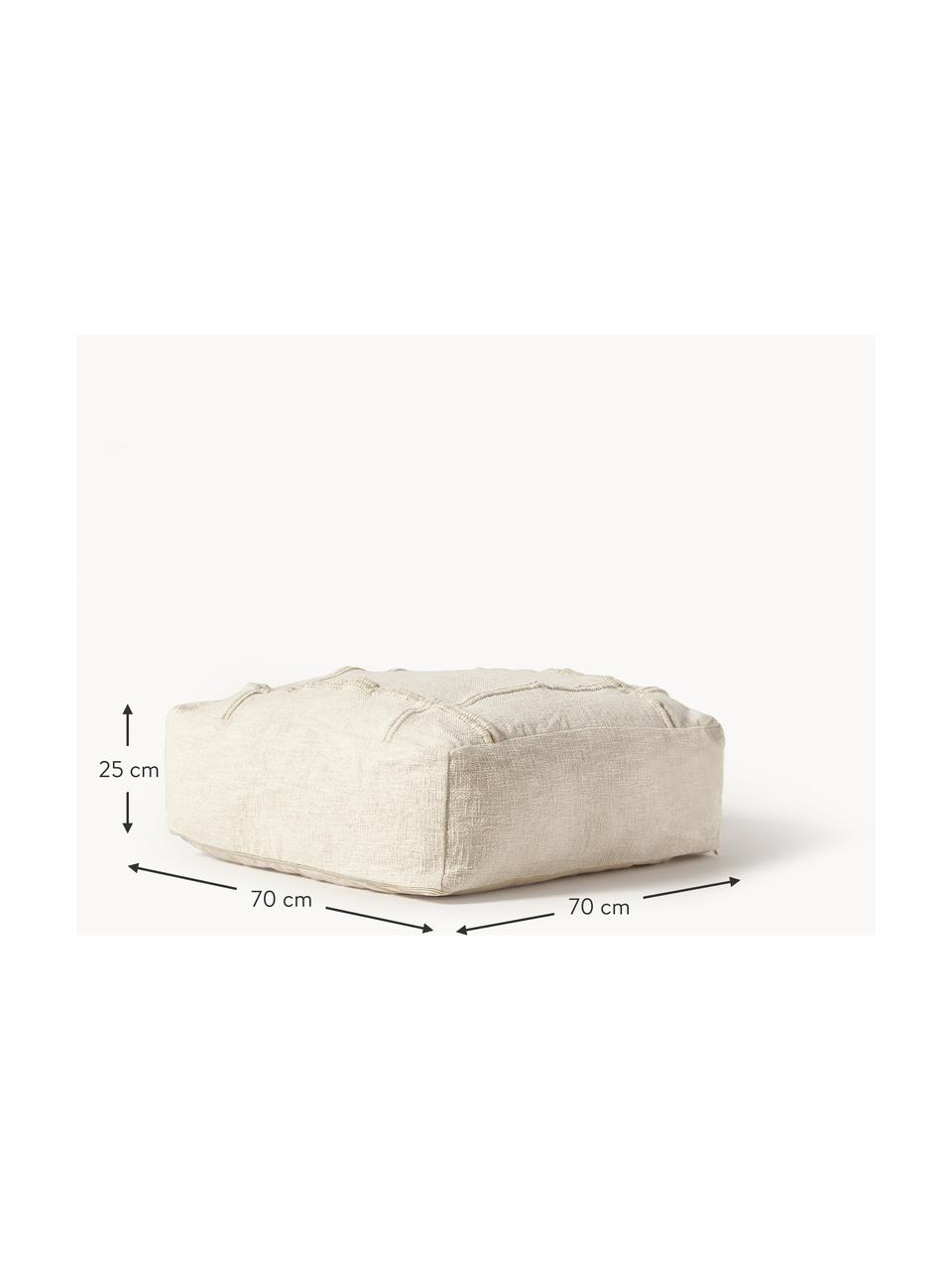 Cuscino da pavimento in cotone fatto a mano Catalina, 100% cotone

Il materiale utilizzato in questo prodotto è testato per le sostanze nocive e certificato secondo lo STANDARD 100 by OEKO-TEX®, 21.HIN.56576, Hohenstein HTTI., Beige chiaro, Larg. 70 x Alt. 25 cm