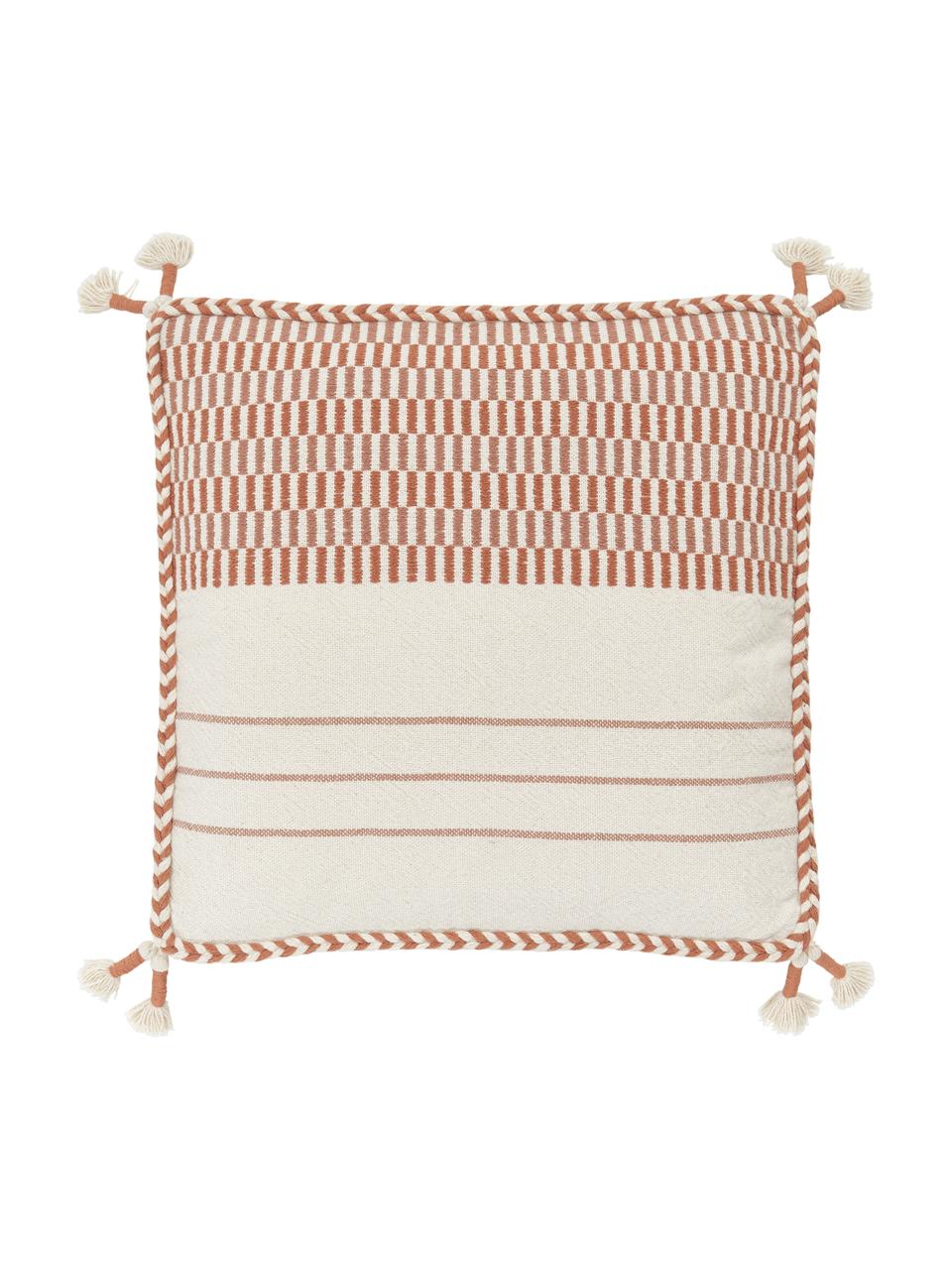 Baumwoll-Kissenhülle Okiro mit Quasten, 100% Baumwolle, Beige, Braun, B 45 x L 45 cm