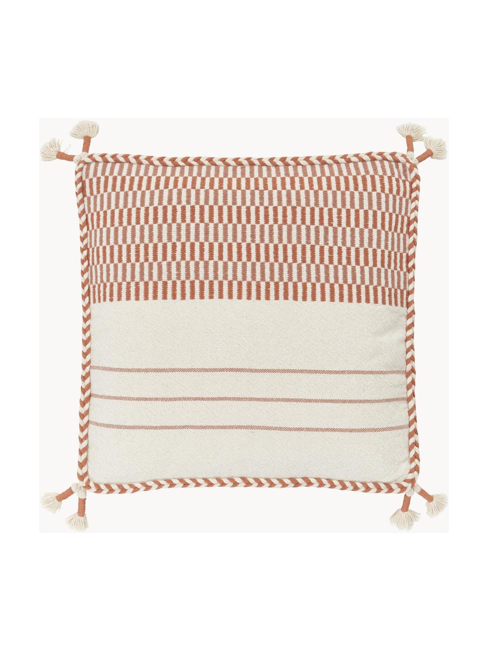 Bavlněný povlak na polštář se střapci Okiro, 100 % bavlna, Béžová, meruňková, Š 45 cm, D 45 cm