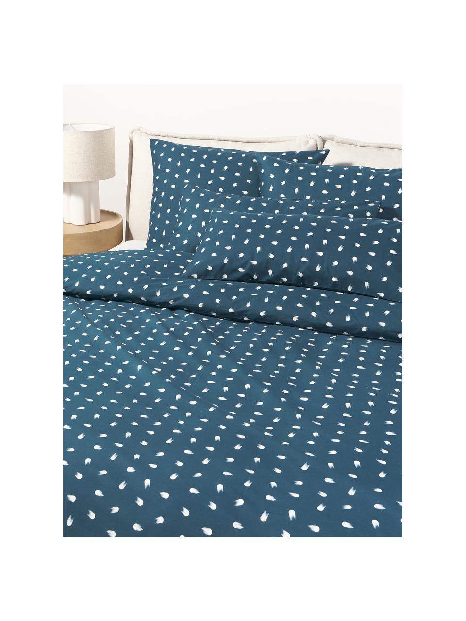 Katoenen dekbedovertrek Amma met stippenpatroon, Weeftechniek: renforcé Draaddichtheid 1, Blauw, B 140 x L 200 cm