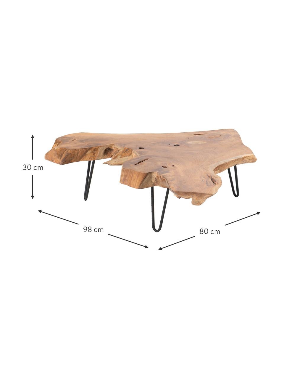 Konferenčný stolík z tíkového dreva Natura, Hnedá, čierna, Š 80 x H 98 cm