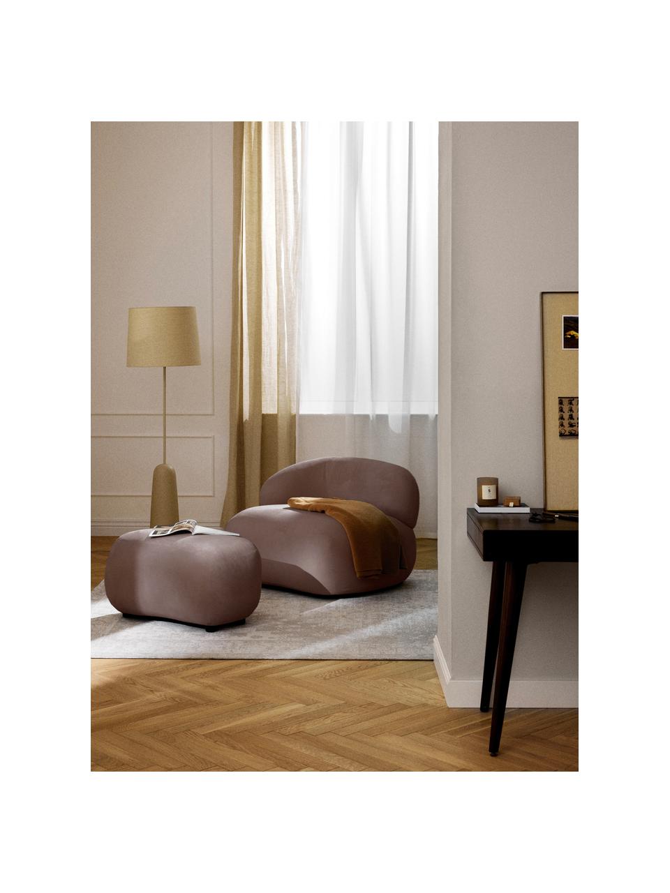 Hocker Alba, Bezug: 97 % Polyester, 3% Nylon , Füße: Kunststoff Dieses Produkt, Webstoff Dunkelbraun, B 70 x H 42 cm, gebogen links