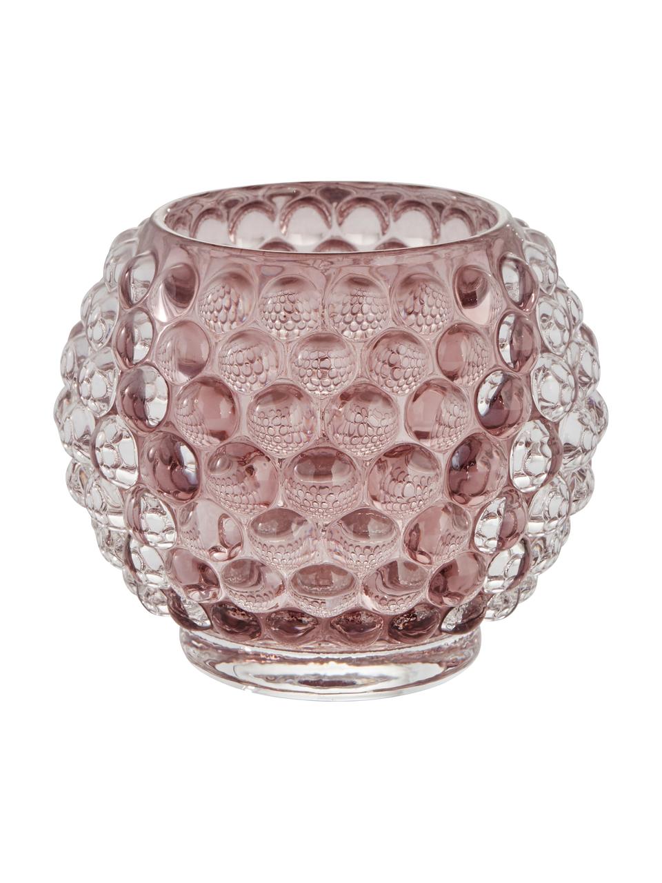 Handgefertigter Teelichthalter Doria, Glas, Rosa, Ø 9 x H 8 cm