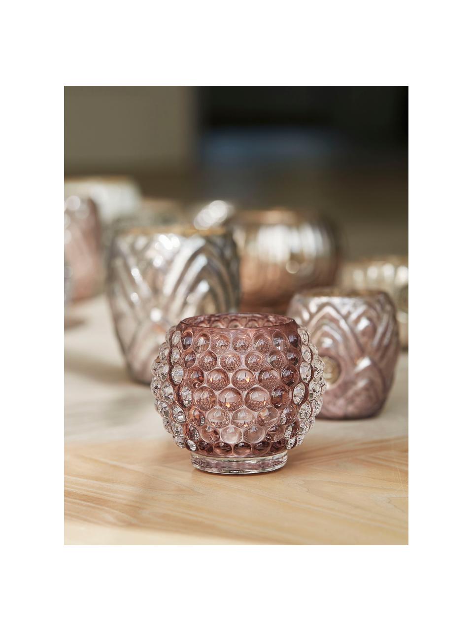 Bougeoir fait main Doria, Verre, Rose, Ø 9 x haut. 8 cm
