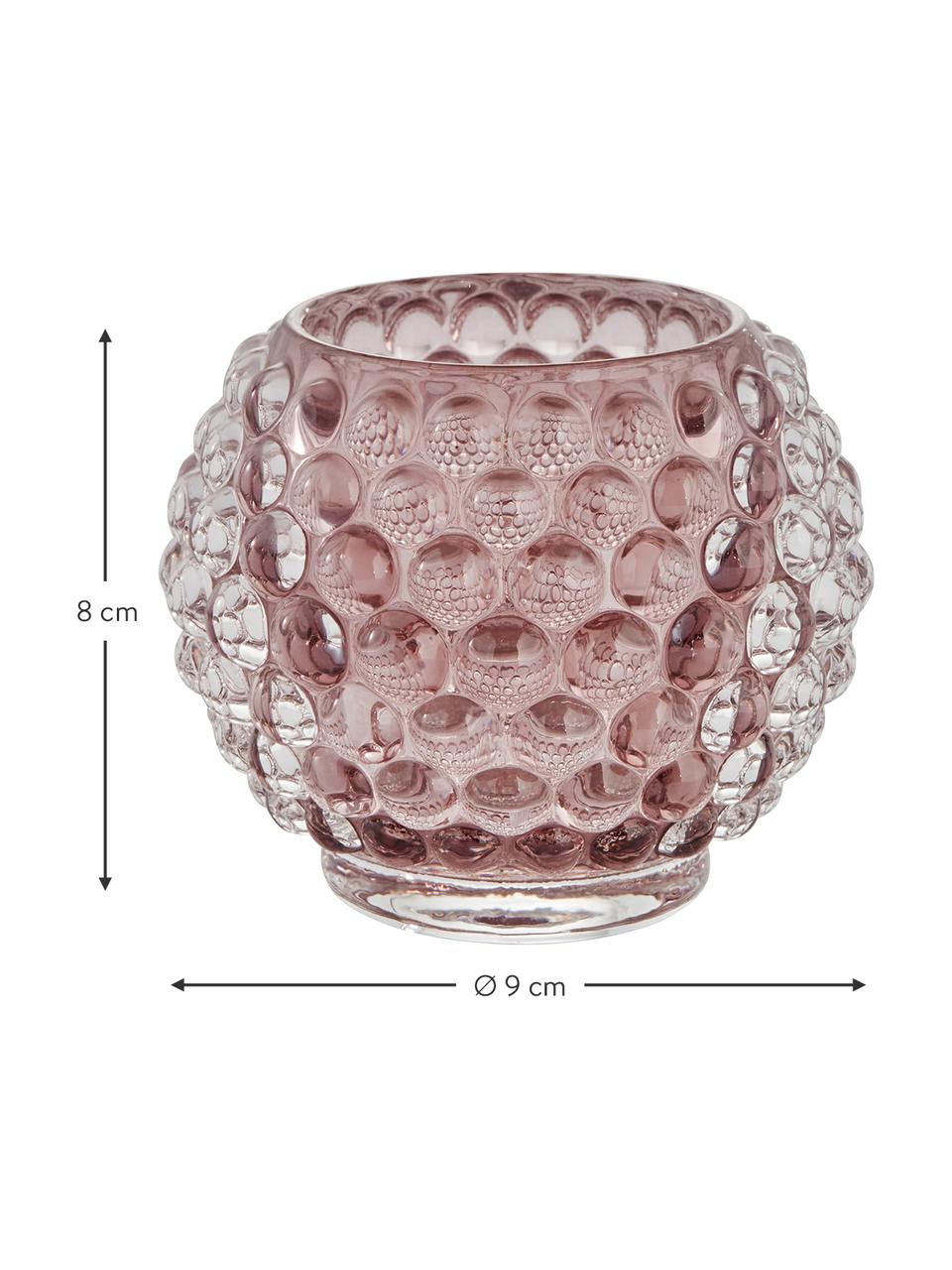 Handgefertigter Teelichthalter Doria in Rosa, Glas, Rosa, transparent, Ø 9 x H 8 cm