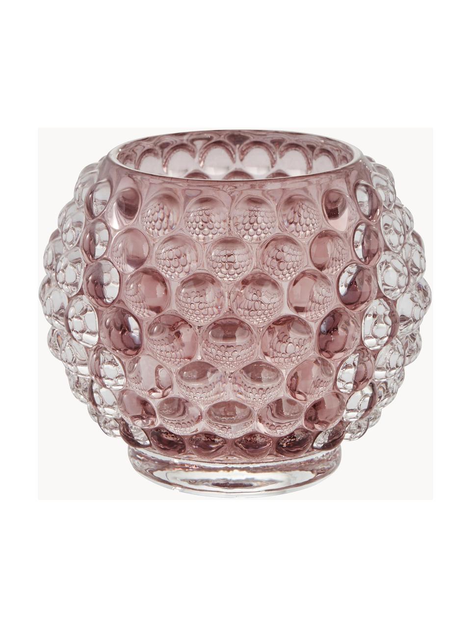 Bougeoir fait main Doria, Verre, Vieux rose, transparent, Ø 9 x haut. 8 cm