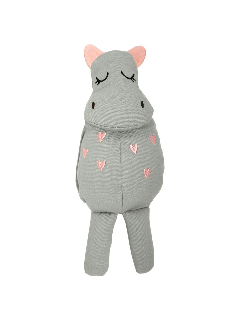 Knuffeldier Hippo van katoen, Bekleding: 100 % katoen, Grijs, roze, B 8 x H 25 cm
