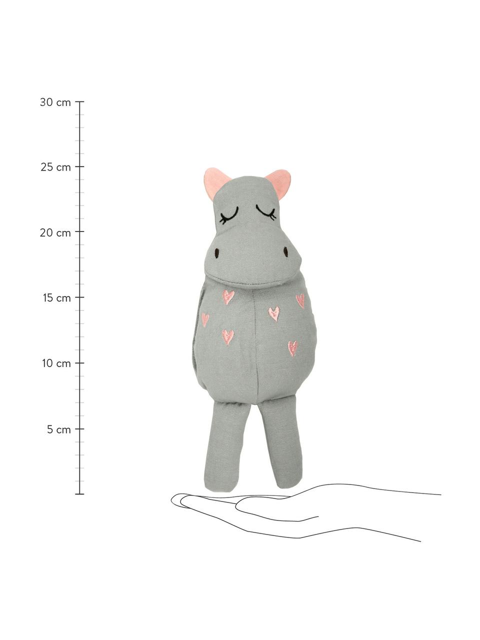 Knuffeldier Hippo van katoen, Bekleding: 100 % katoen, Grijs, roze, B 8 x H 25 cm