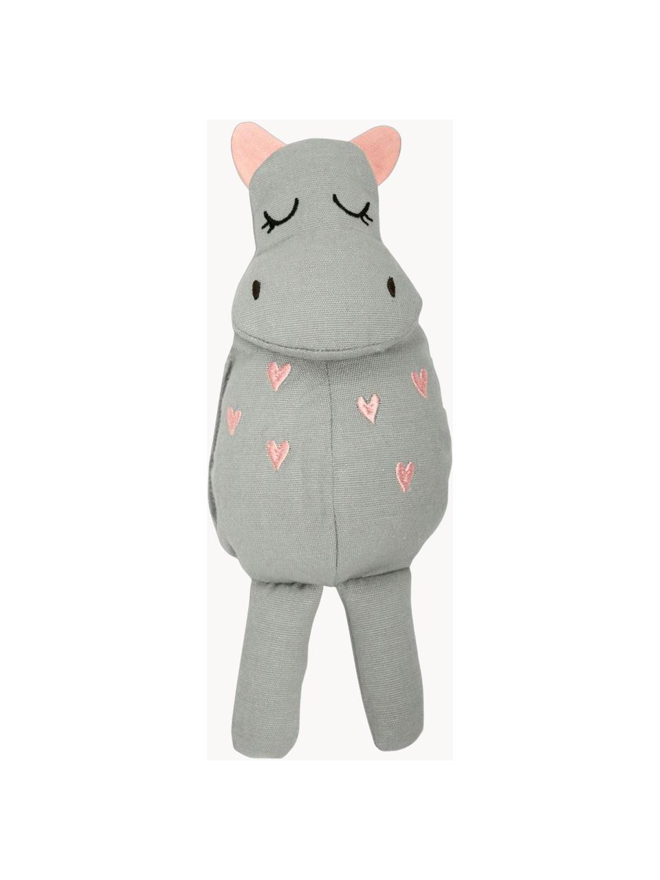 Kuscheltier Hippo aus Baumwolle, Bezug: 100 % Baumwolle, Grau, Rosa, B 8 x H 25 cm