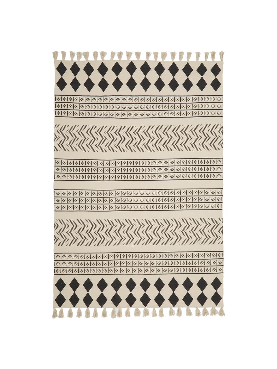 Tapis en coton tufté main Edna, 100 % coton, Beige, noir, larg. 60 x long. 90 cm (taille XS)