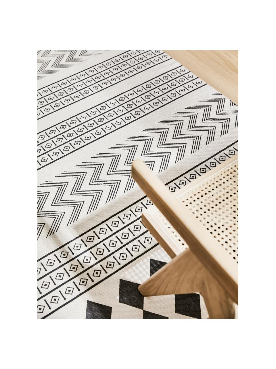 Ručně tkaný bavlněný koberec Edna, 100 % bavlna, Béžová, černá, Š 120 cm, D 180 cm (velikost S)