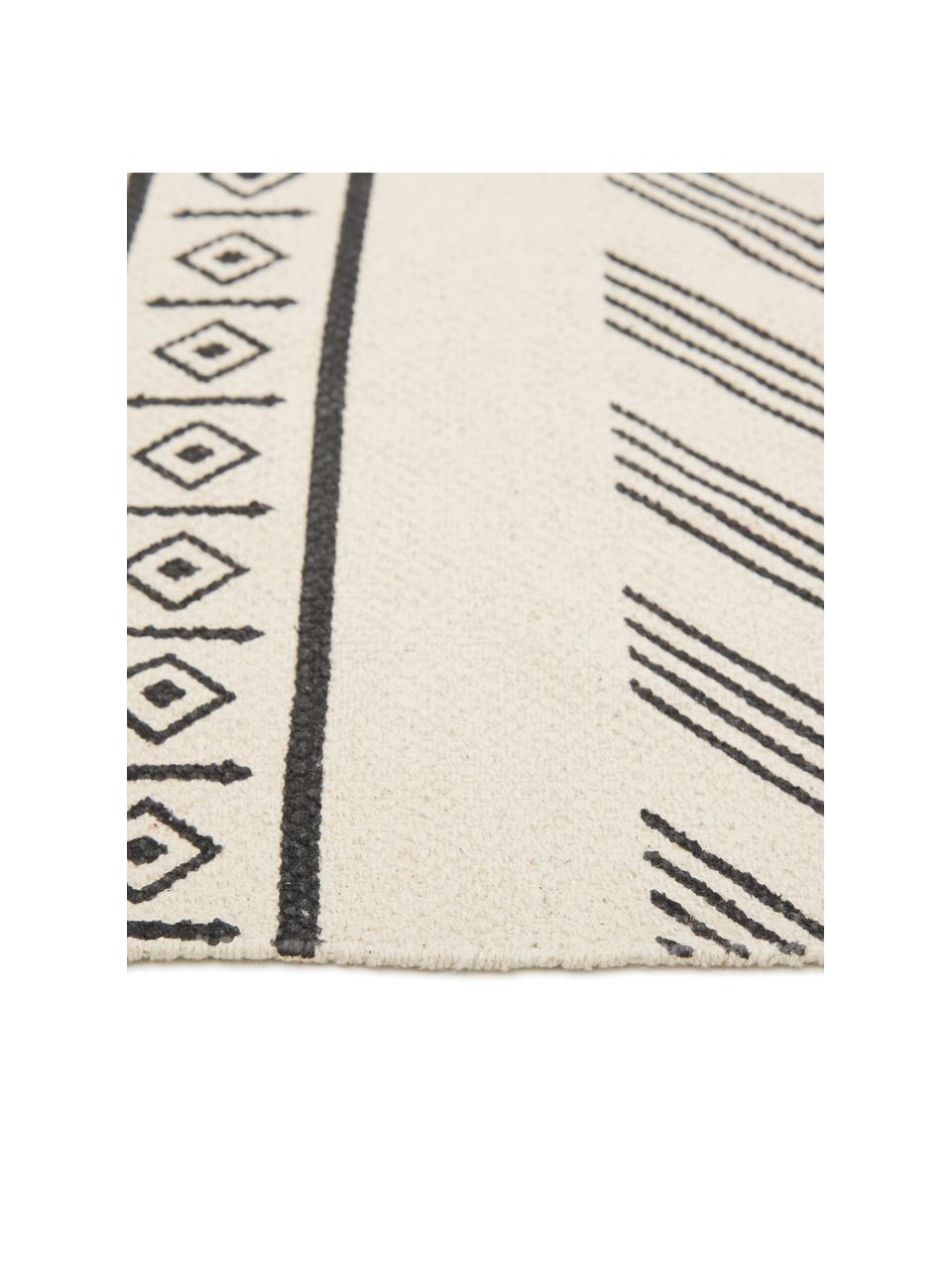Ręcznie tkany dywan z bawełny w stylu etno Edna, 100% bawełna, Odcienie kremowego, czarny, S 60 x D 90 cm  (Rozmiar XXS)