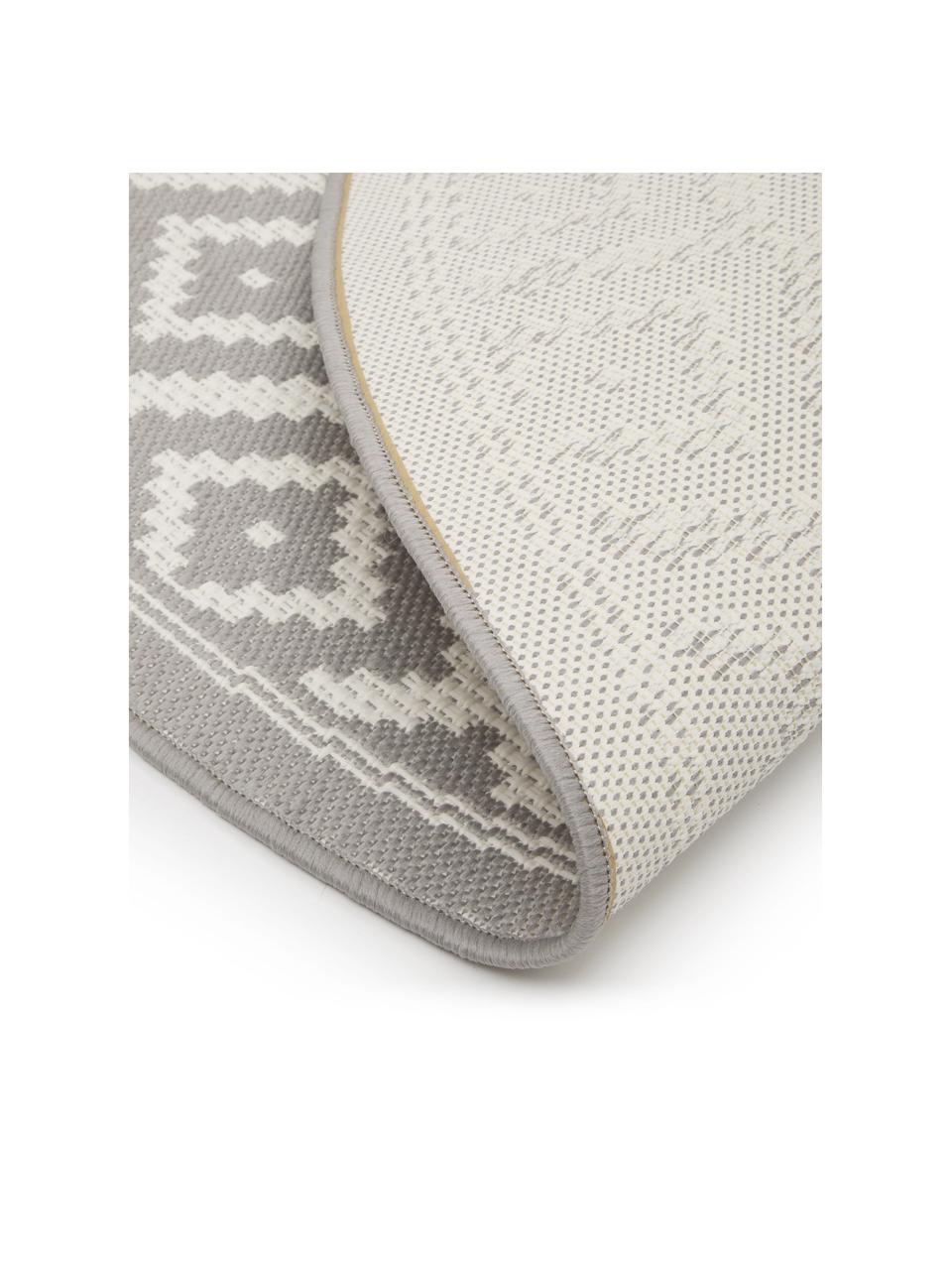 Rond in- & outdoor vloerkleed Miami, 86% polypropyleen, 14% polyester, Grijs, wit, Ø 200 cm (maat L)