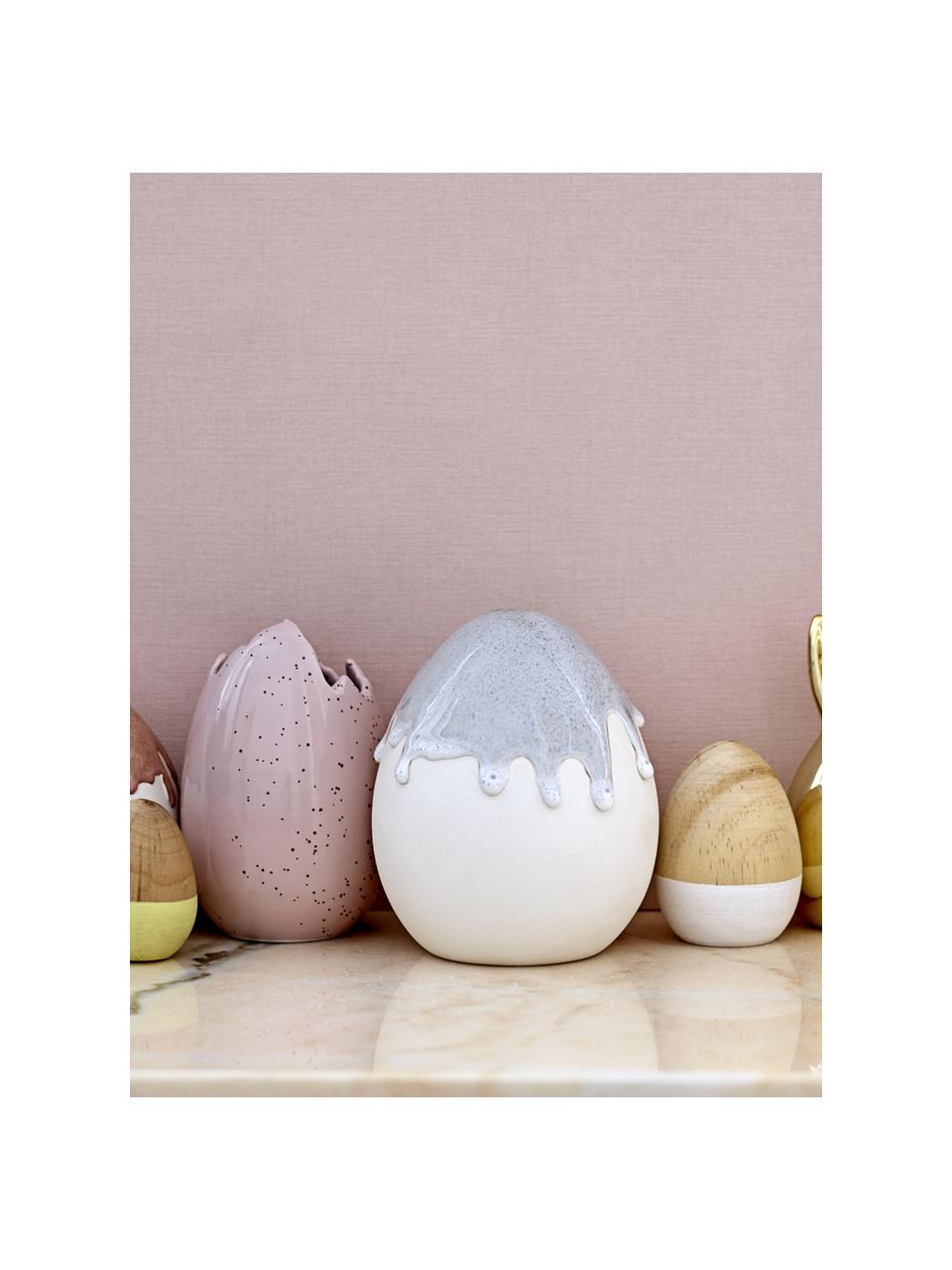 Decoratief ei Egg, Gelakt berkenhout, Berkenhout, wit, Ø 7 x H 9 cm