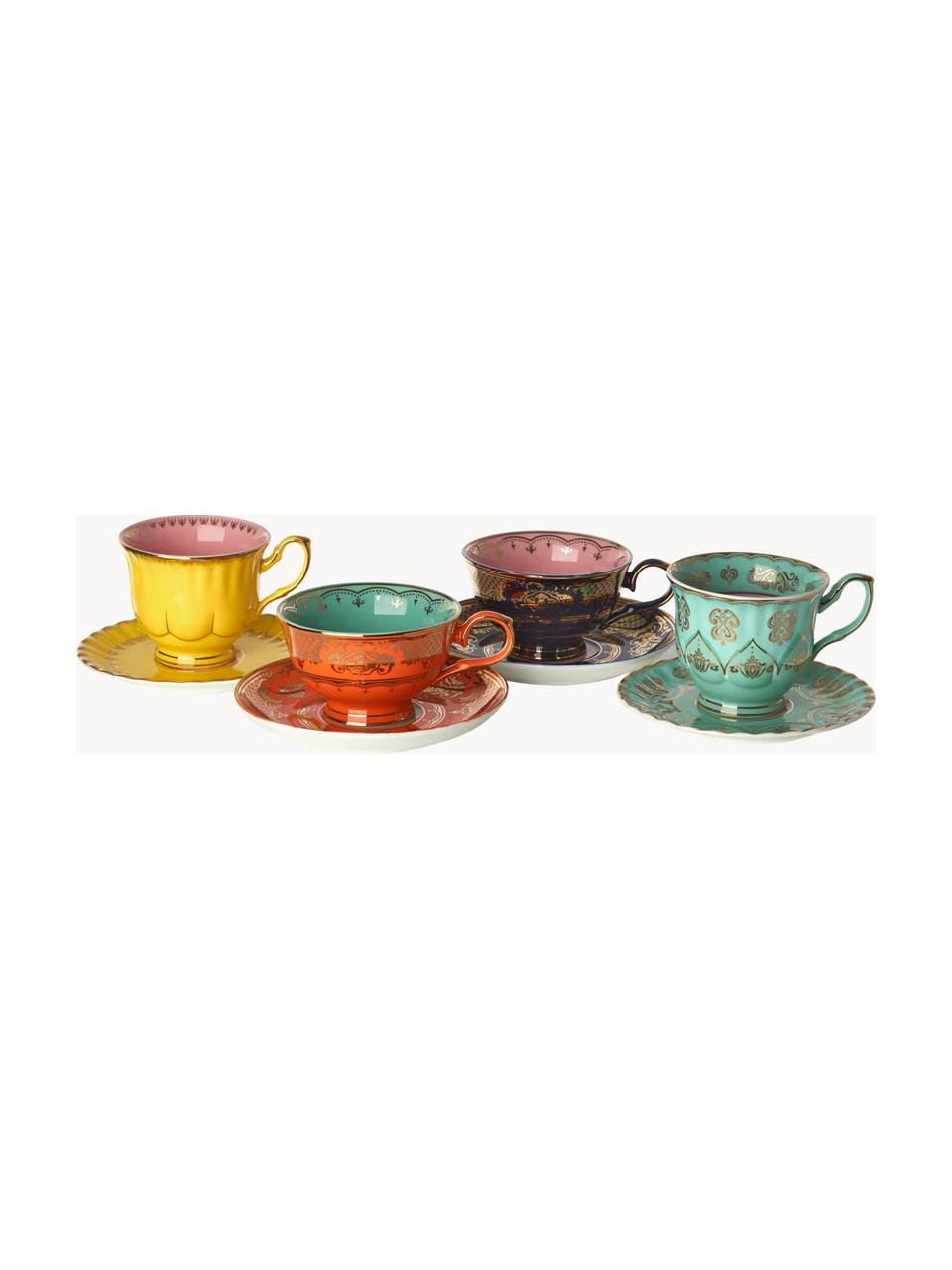 Sada šálků na čaj s podšálky Grandpa, 4 díly, Porcelán, Více barev, Sada s různými velikostmi