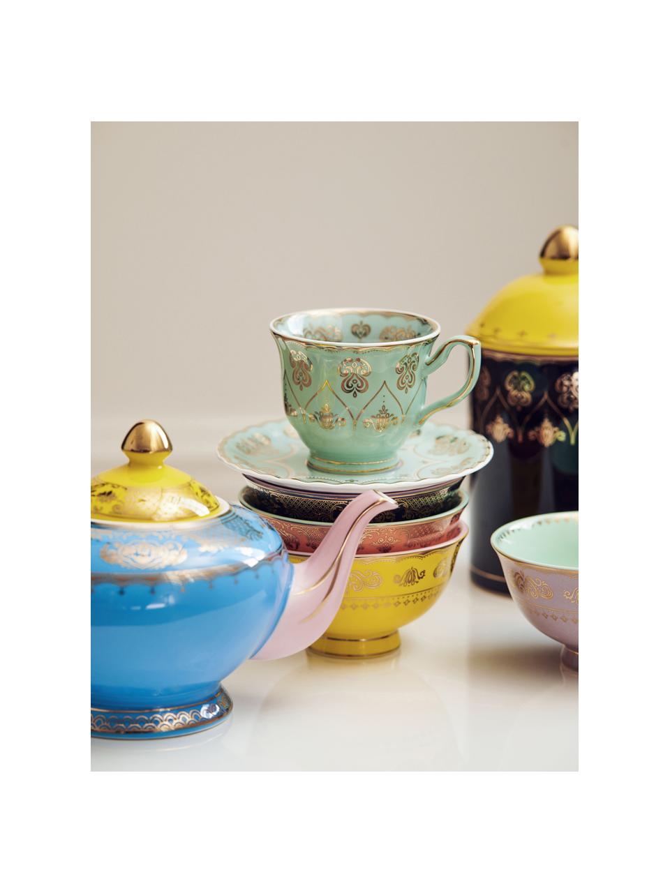 Set de tazas de té con platitos Grandma, 4 uds., Porcelana, Multicolor, Set de diferentes tamaños