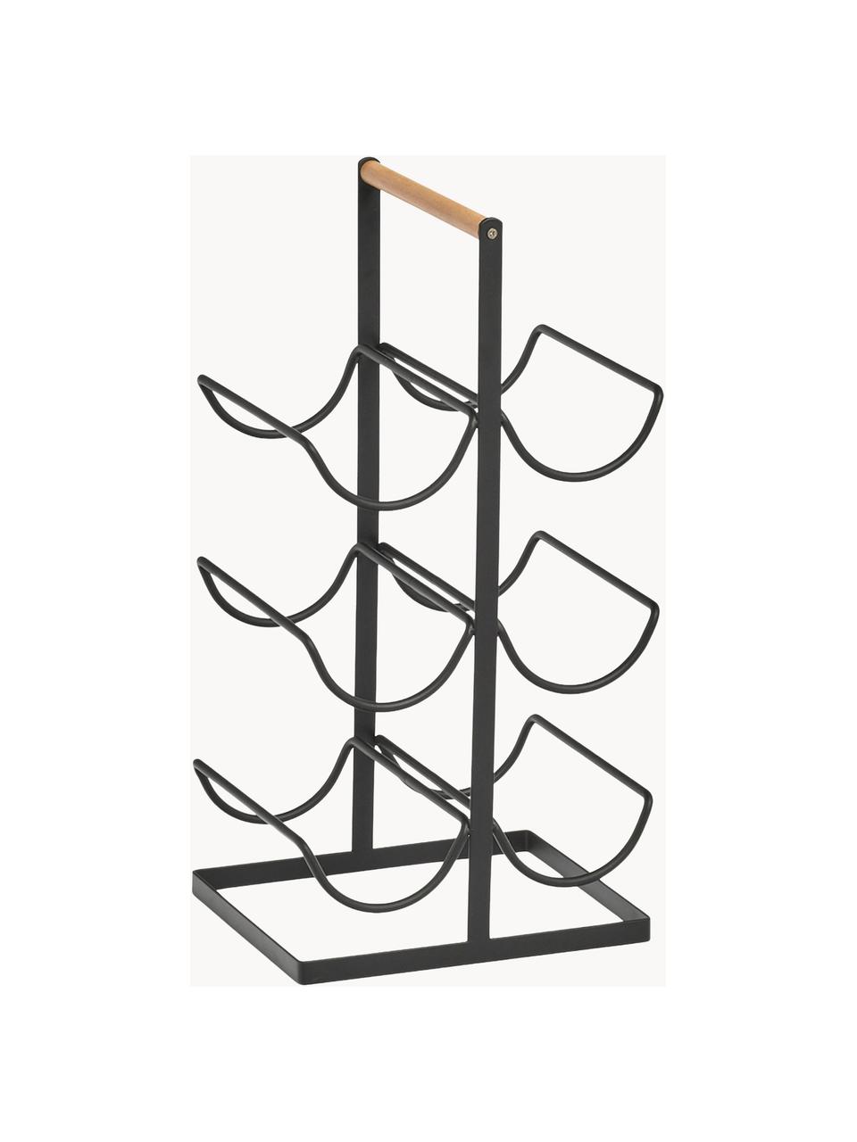 Wijnrek Hadena, voor 6 flessen, Frame: gepoedercoat metaal, Zwart, helder hout, B 24 x H 46 cm