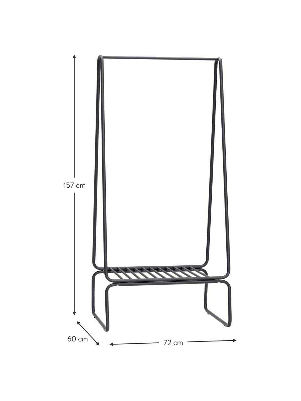 Metalen kledingstang Apply met plank, Gecoat metaal, Zwart, B 72 x H 157 cm