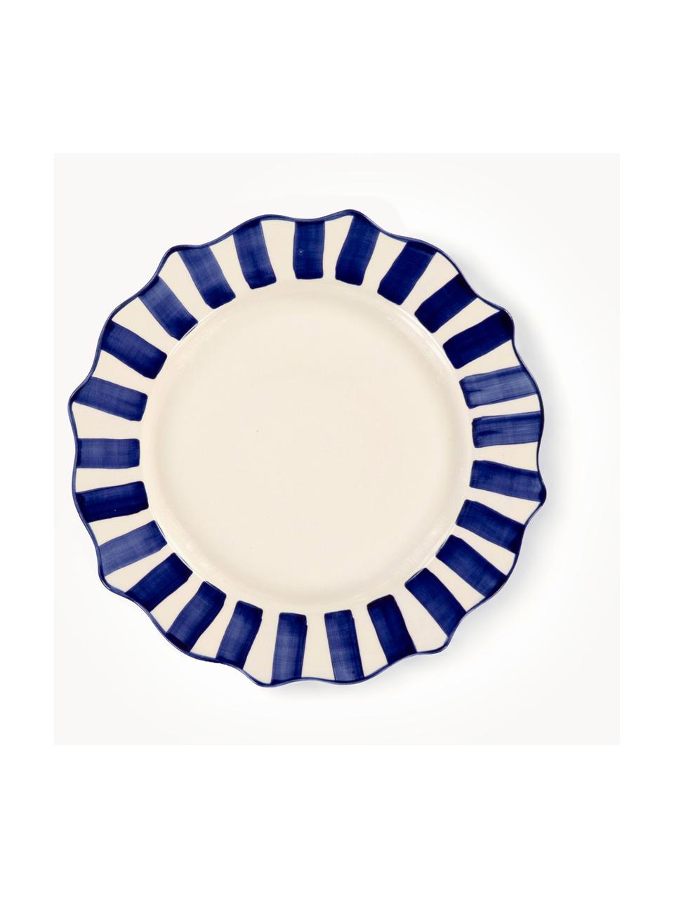 Assiette plate faite main Scalloped, Grès cérame, Bleu foncé, blanc, Ø 24 x haut. 8 cm