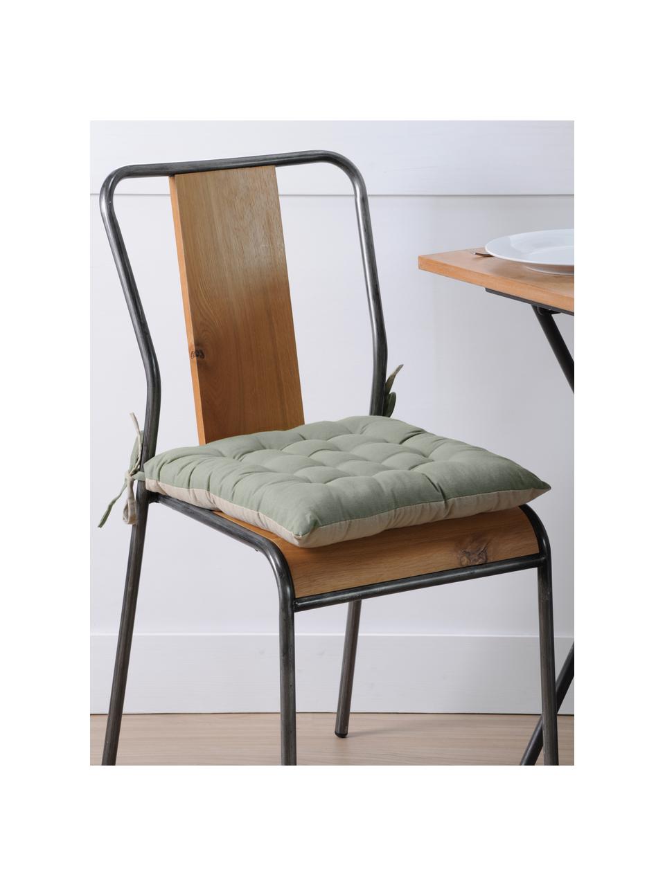 Dubbelzijdig stoelkussen Duo in kaki/beige, Kakikleurig, lichtbeige, B 40 x L 40 cm