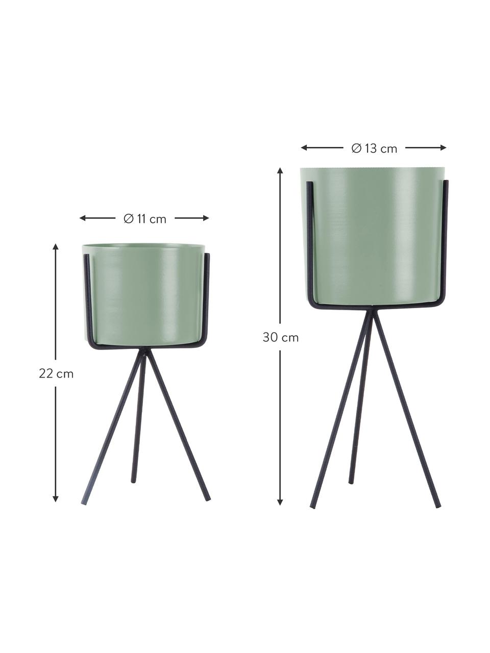 Set de macetas Pedestal, 2 pzas., Metal recubierto, Verde menta, negro, Ø 13 x Al 30 cm