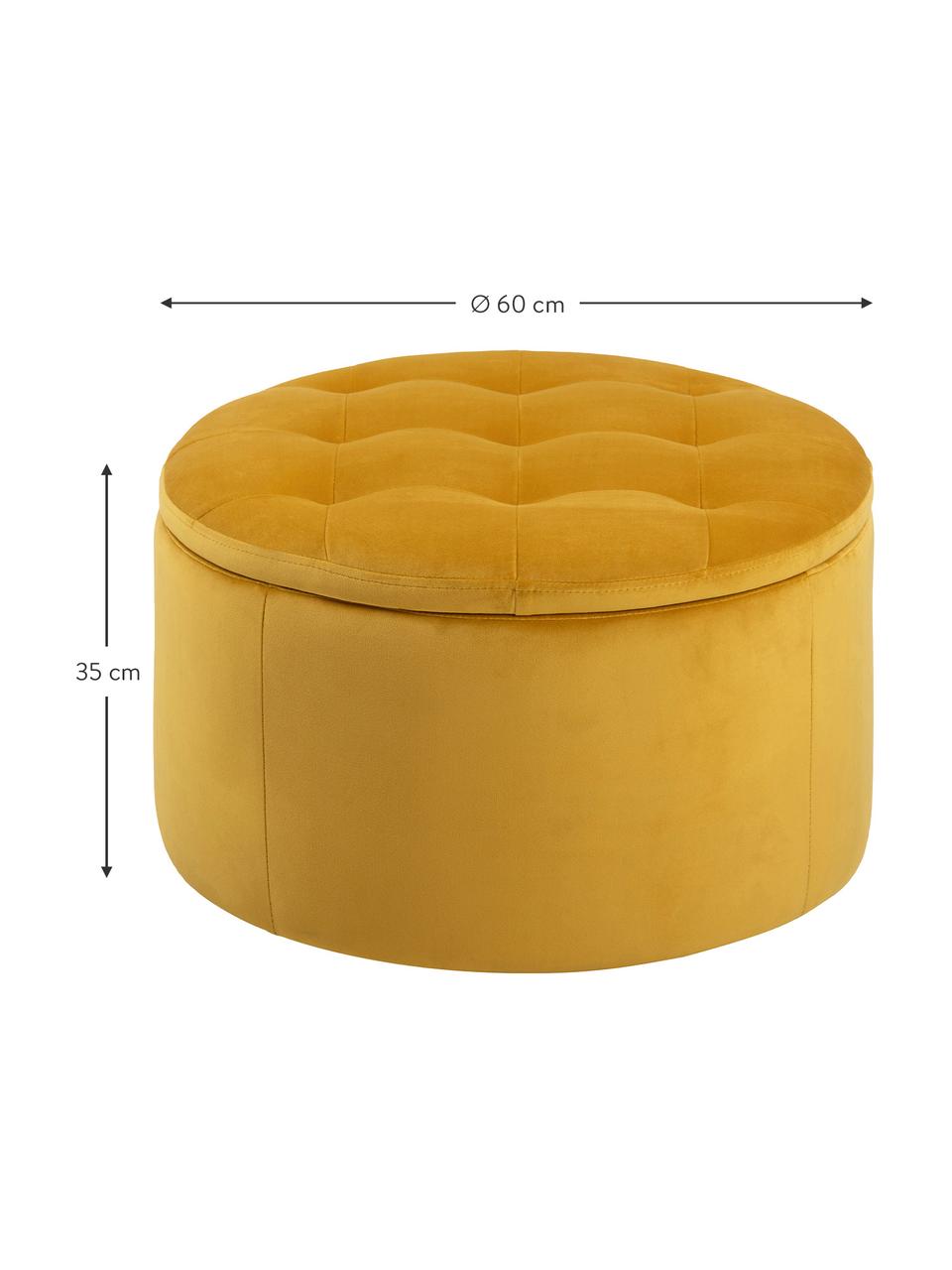 Pouf contenitore in velluto giallo Retina, Rivestimento: velluto di poliestere Con, Struttura: pannello di fibra a media, Giallo, Ø 60 x Alt. 35 cm