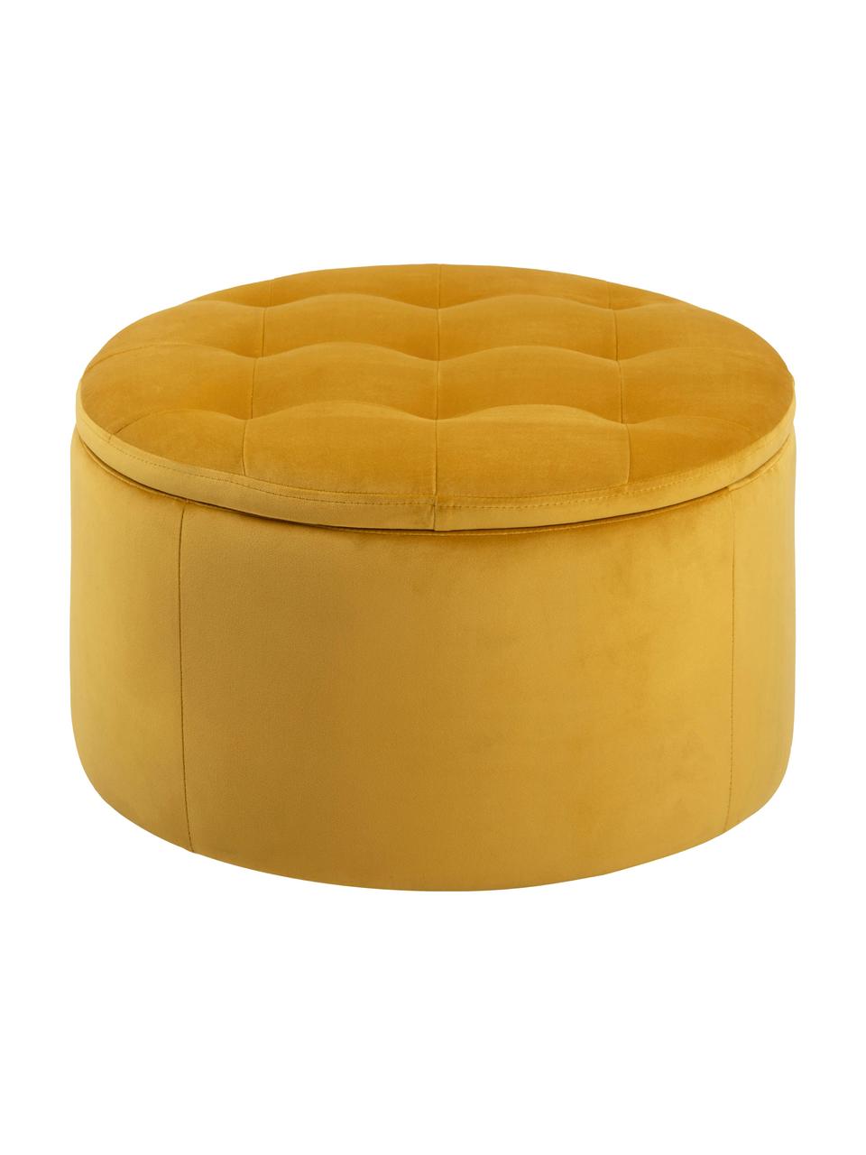 Pouf coffre en velours jaune Retina, Jaune, Ø 60 x haut. 35 cm