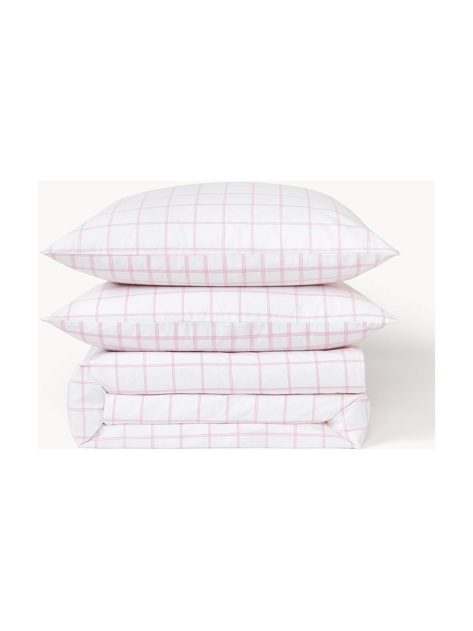 Karierter Baumwoll-Wendebettdeckenbezug Enna, Webart: Renforcé Fadendichte 144 , Weiß, Rosa, B 200 x L 200 cm