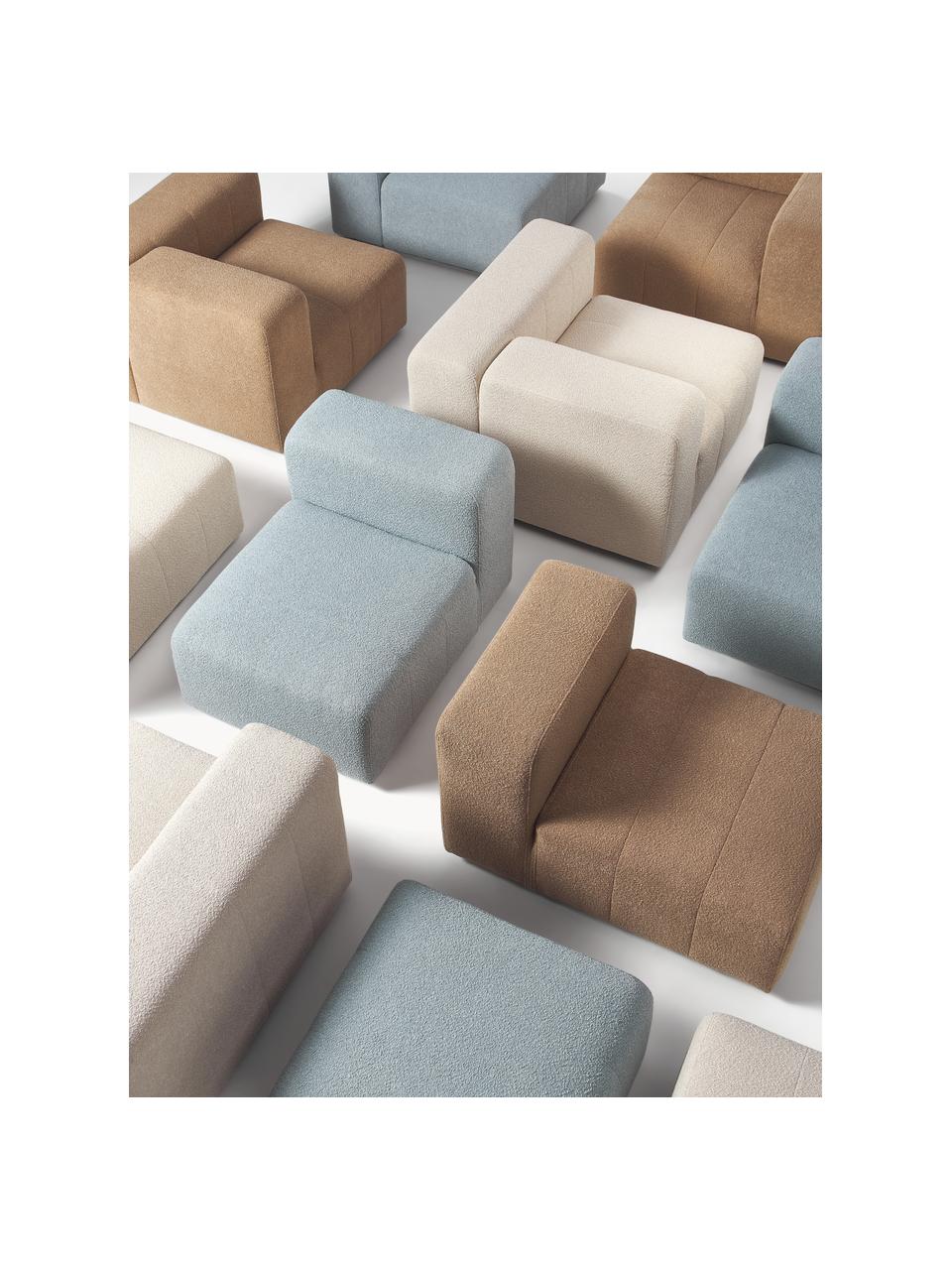 Sofá modular bouclé de 3 plazas con reposapiés Lena, Tapizado: Bouclé (93% poliéster, 6%, Estructura: madera de pino, contracha, Patas: plástico, Bouclé azul claro, An 209 x F 181 cm