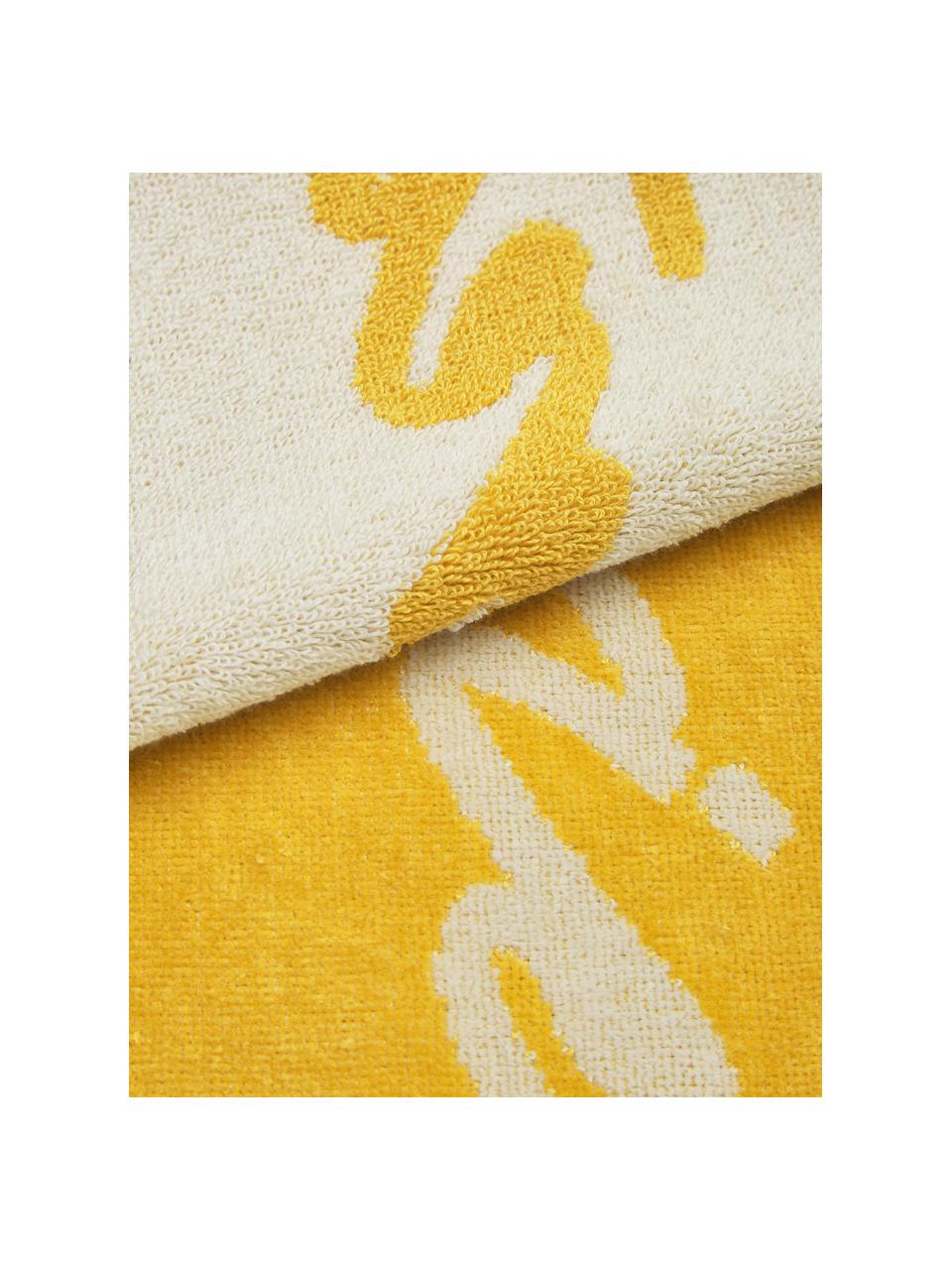 Telo mare con scritta Creating Memories, 100% cotone, certificato GOTS
Qualità media, 450 g/m², Giallo, Larg. 80 x Lung. 180 cm