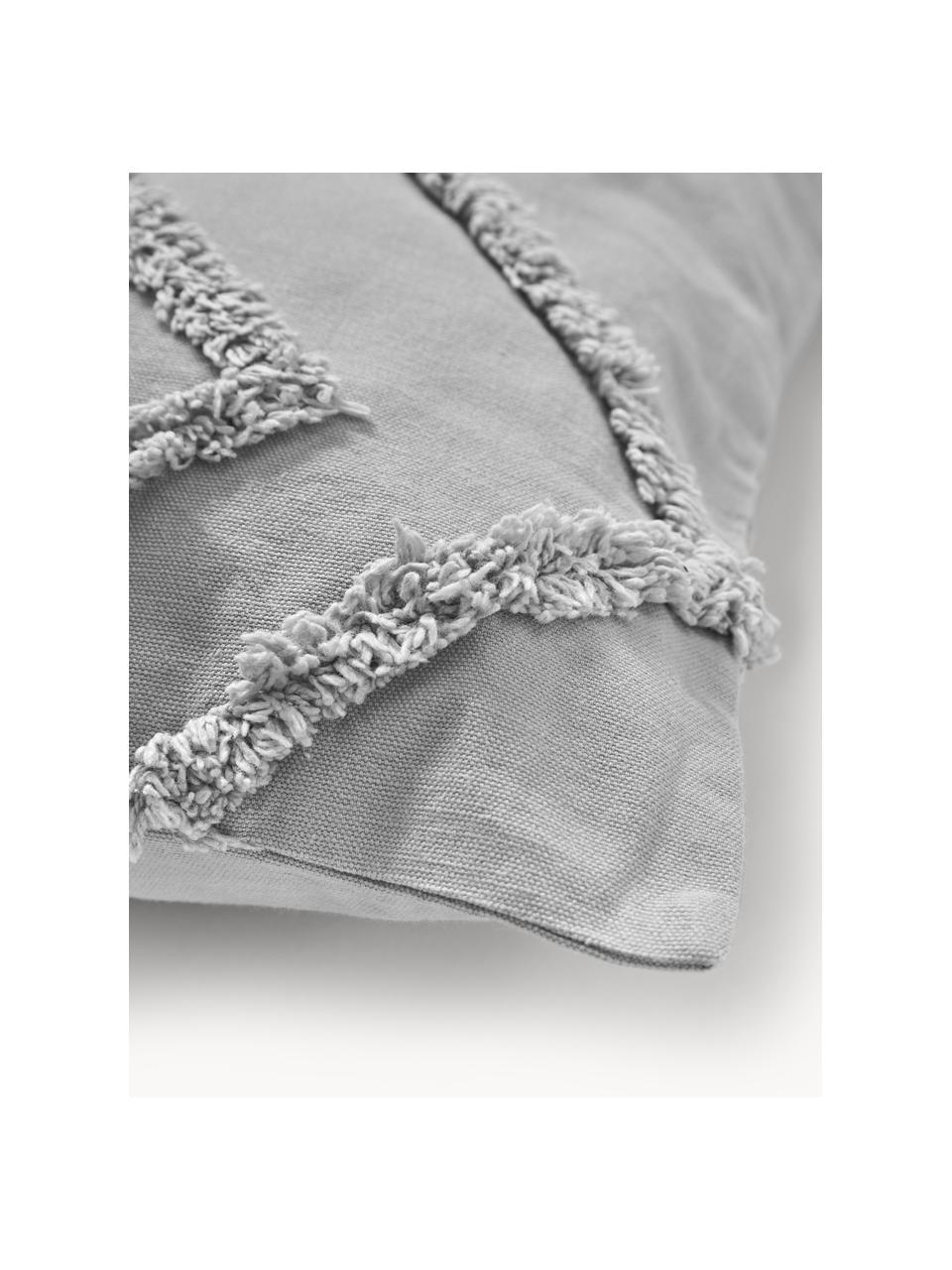 Housse de coussin en percale de coton à motifs tuftés Faith, 100 % coton, Gris, larg. 50 x long. 50 cm