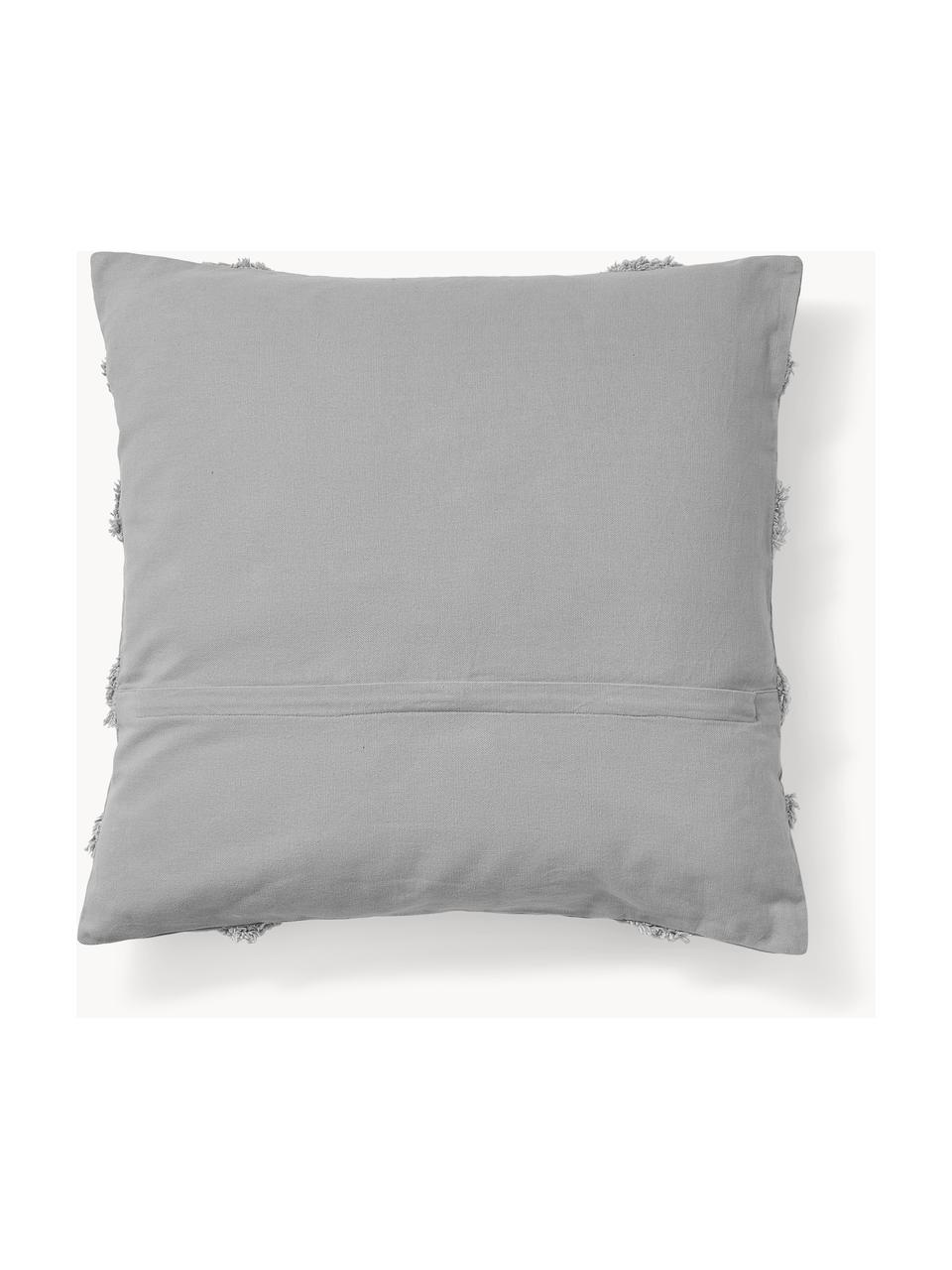 Housse de coussin en percale de coton à motifs tuftés Faith, 100 % coton, Gris, larg. 50 x long. 50 cm