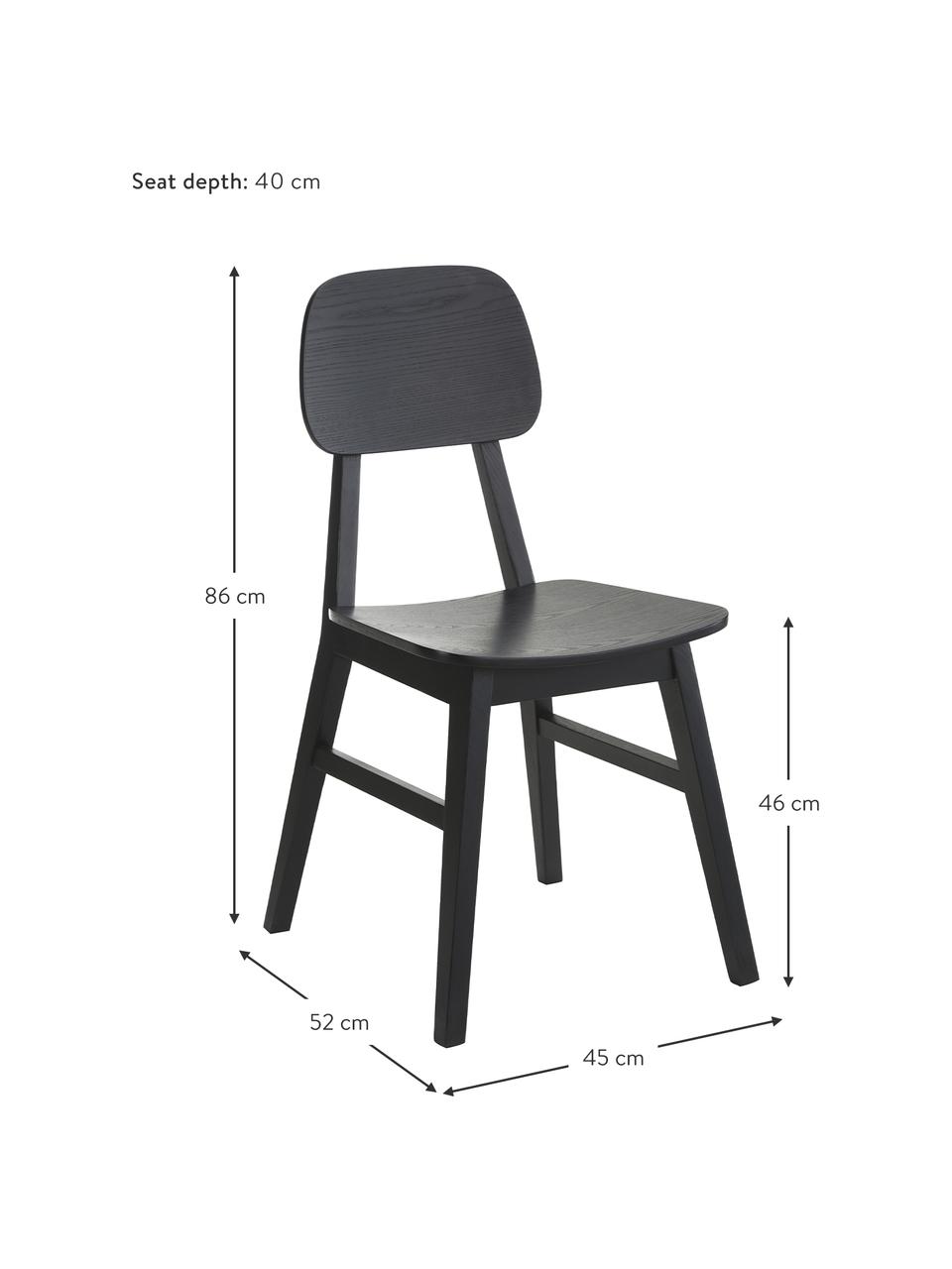 Houten stoel Akina in zwart, 2 stuks, Zitvlak: multiplex met essenhoutfi, Poten: essenhout, Zwart, B 45 x H 86 cm