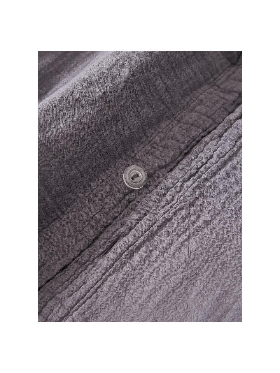 Musselin-Bettdeckenbezug Odile in Dunkelgrau, Weeftechniek: mousseline Draaddichtheid, Donkergrijs, B 140 x L 200 cm