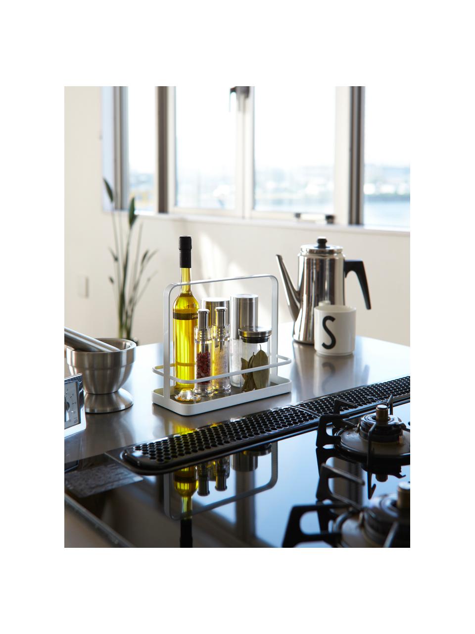 Küchen-Aufbewahrungstablett Tower, Tablett: Stahl, pulverbeschichtet, Innen: Silikon, Weiß, B 21 x H 18 cm