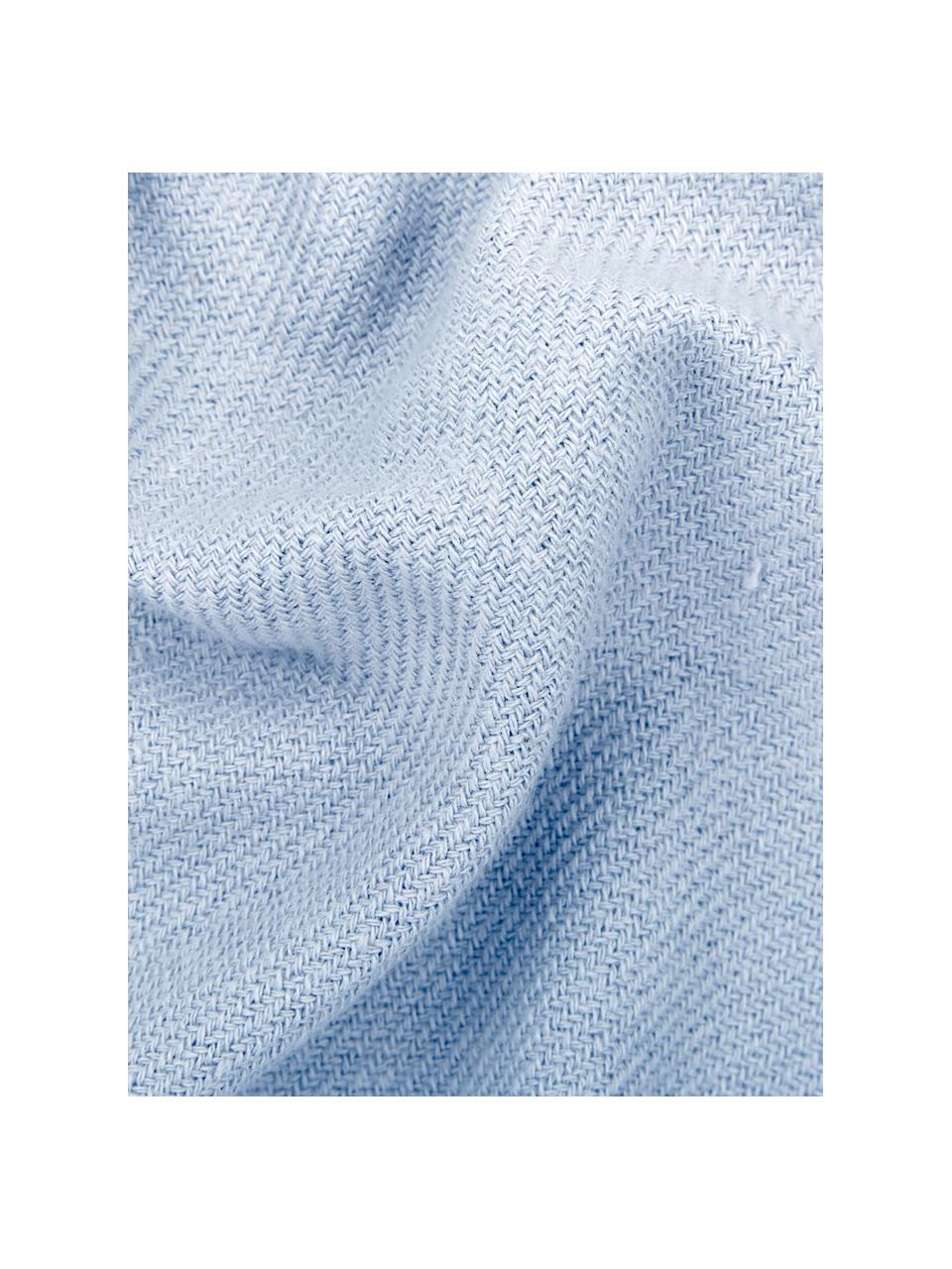 Plaid azzurro con frange Madison, 100% cotone, Azzurro, Larg. 140 x Lung. 170 cm