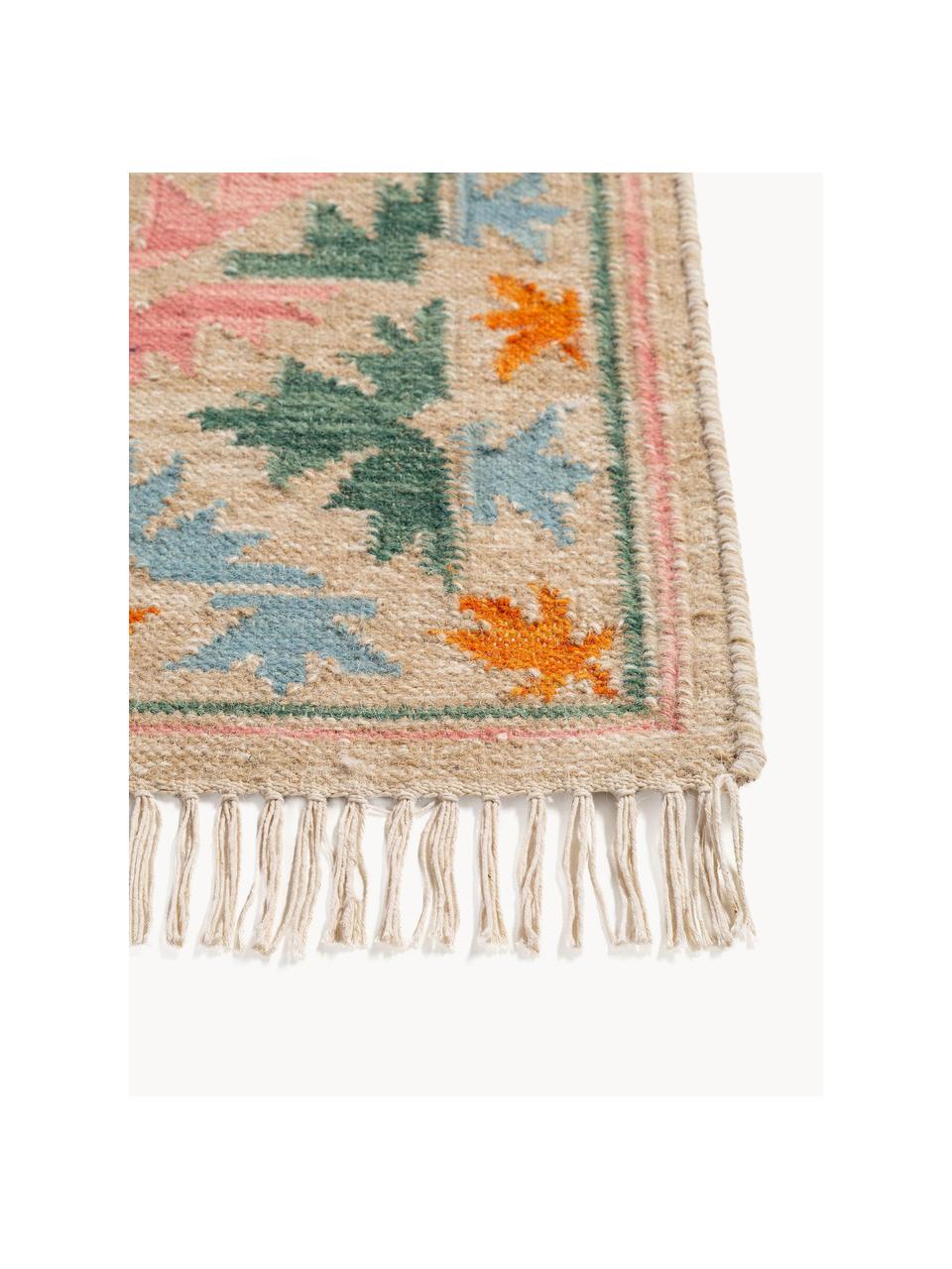 Alfombra kilim artesanal con flecos Zohra, 90% algodón, 10% poliéster

Las alfombras de lana se pueden aflojar durante las primeras semanas de uso, la pelusa se reduce con el uso diario., Multicolor, An 120 x L 170 cm (Tamaño S)