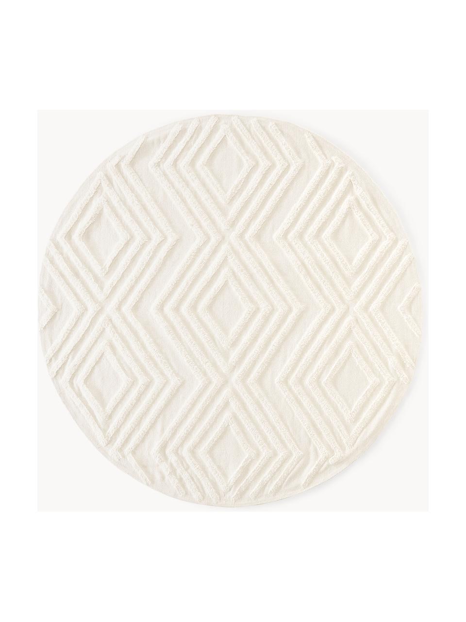 Alfombra redonda de algodón texturizada Ziggy, 100% algodón, Blanco crema, Ø 120 cm (Tamaño S)