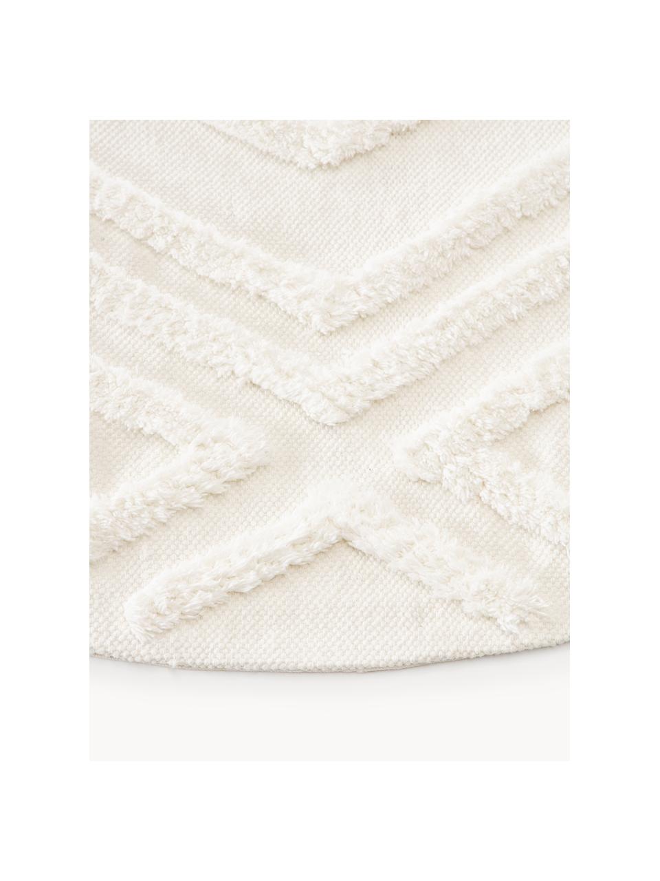 Alfombra redonda de algodón texturizada Ziggy, 100% algodón, Blanco crema, Ø 120 cm (Tamaño S)